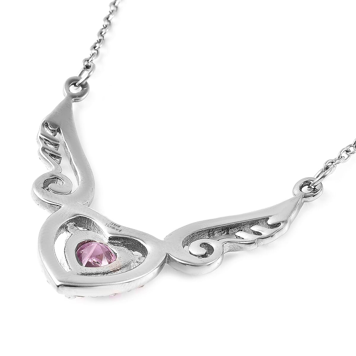 Simulated Pink Topaz and White Austrian Crystal Necklace (Size 20) in Stainless Steel