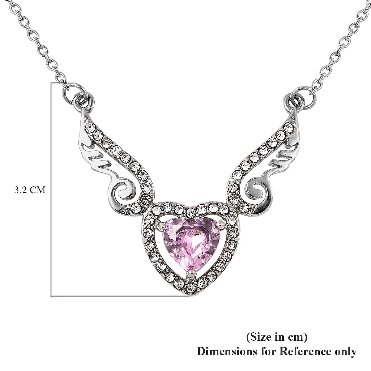 Simulated Pink Topaz and White Austrian Crystal Necklace (Size 20) in Stainless Steel