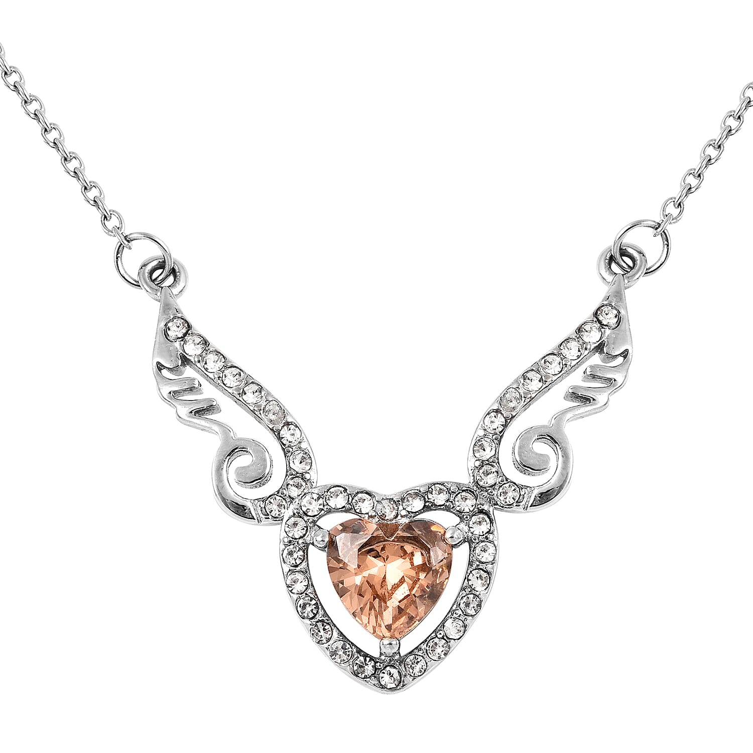 Simulated Champagne Diamond and White Austrian Crystal Necklace (Size 20) in Stainless Steel