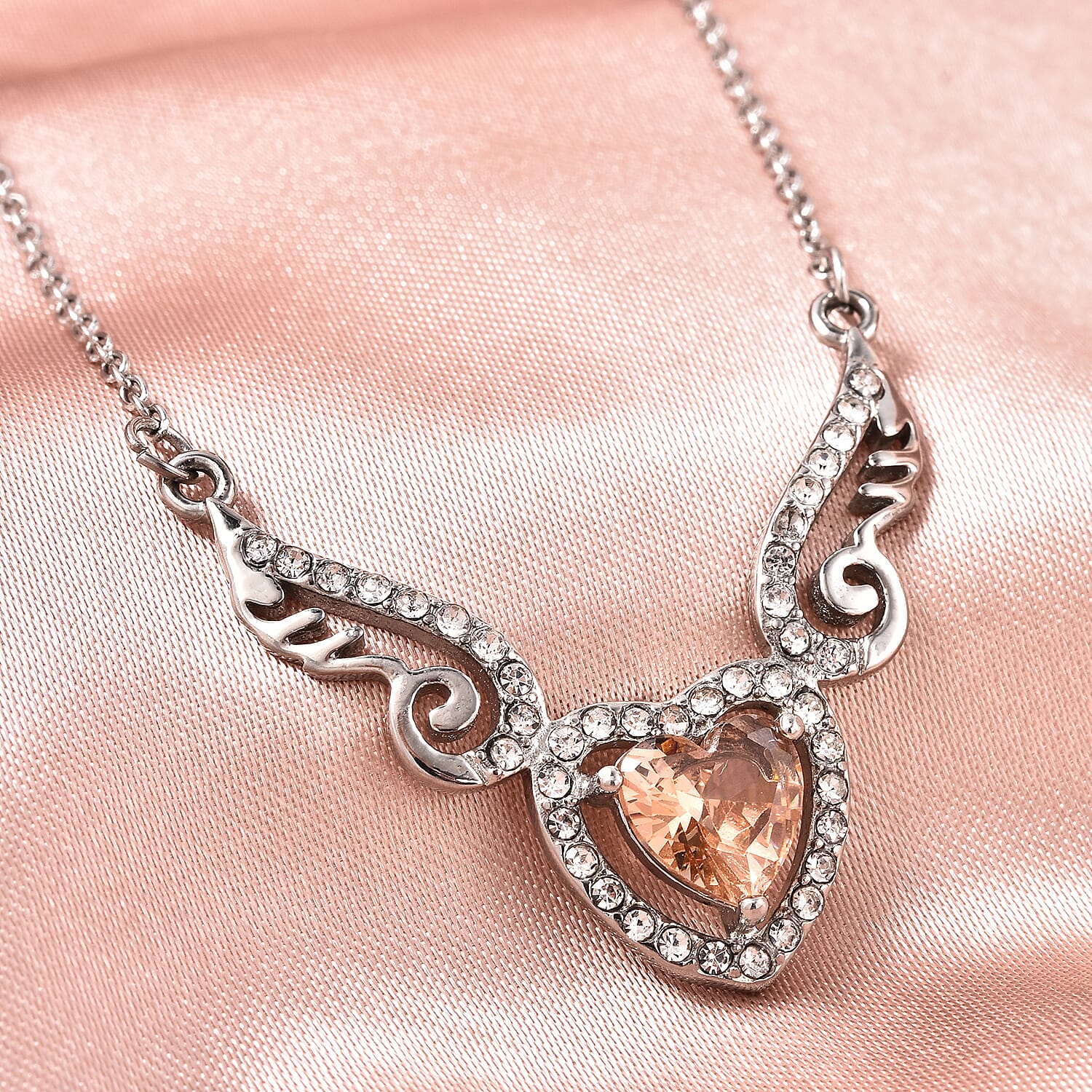 Simulated Champagne Diamond and White Austrian Crystal Necklace (Size 20) in Stainless Steel