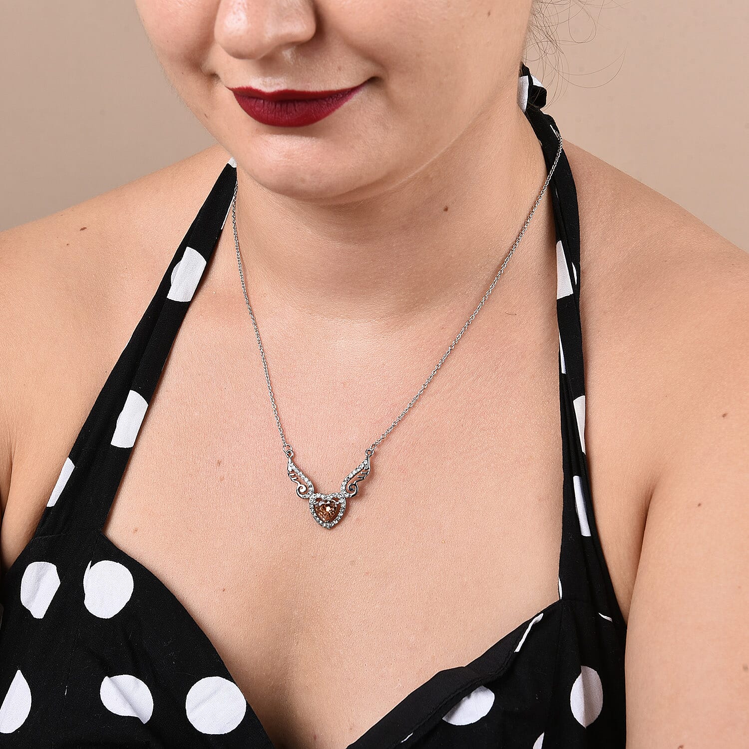 Simulated Champagne Diamond and White Austrian Crystal Necklace (Size 20) in Stainless Steel