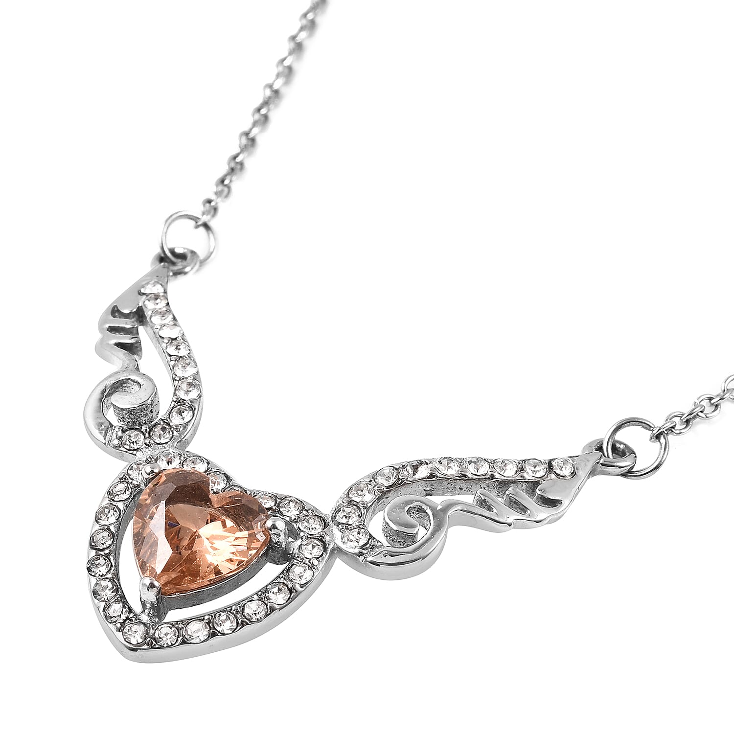 Simulated Champagne Diamond and White Austrian Crystal Necklace (Size 20) in Stainless Steel