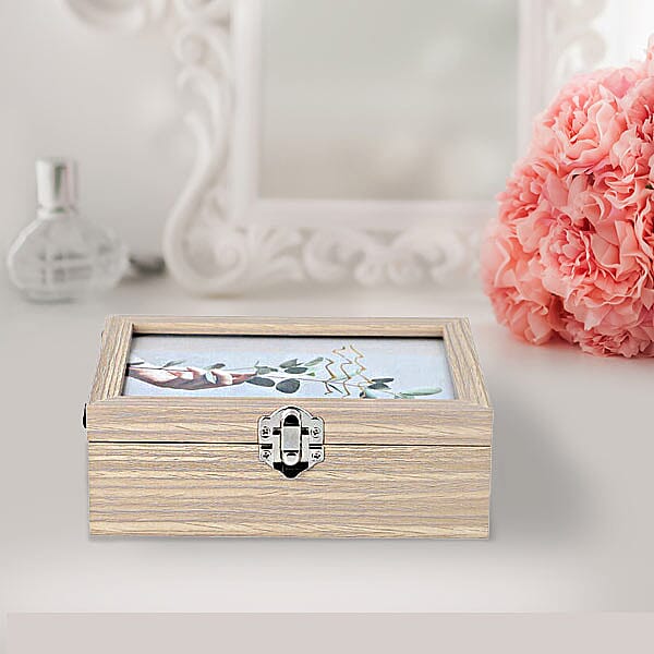 Jewellery Box with Photo Frame on Top, Mirror Inside and Latch Clip (16x11x5cm) - Burlywood