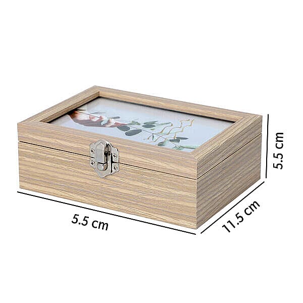 Jewellery Box with Photo Frame on Top, Mirror Inside and Latch Clip (16x11x5cm) - Burlywood