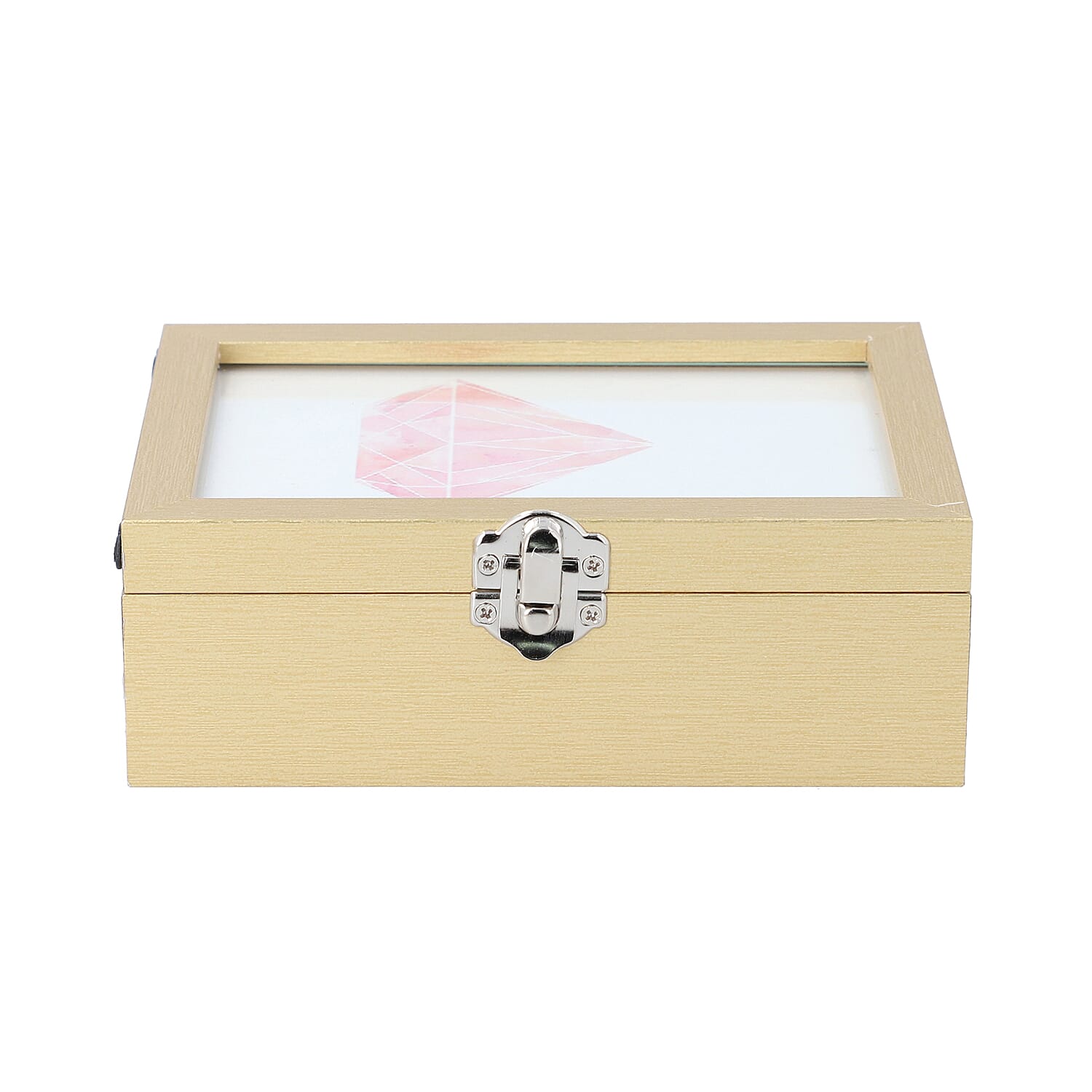 Jewellery Box with Photo Frame on Top, Mirror Inside and Latch Clip (16x11x5cm) - Gold