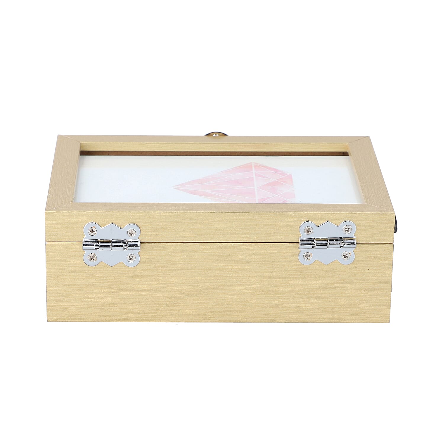 Jewellery Box with Photo Frame on Top, Mirror Inside and Latch Clip (16x11x5cm) - Gold