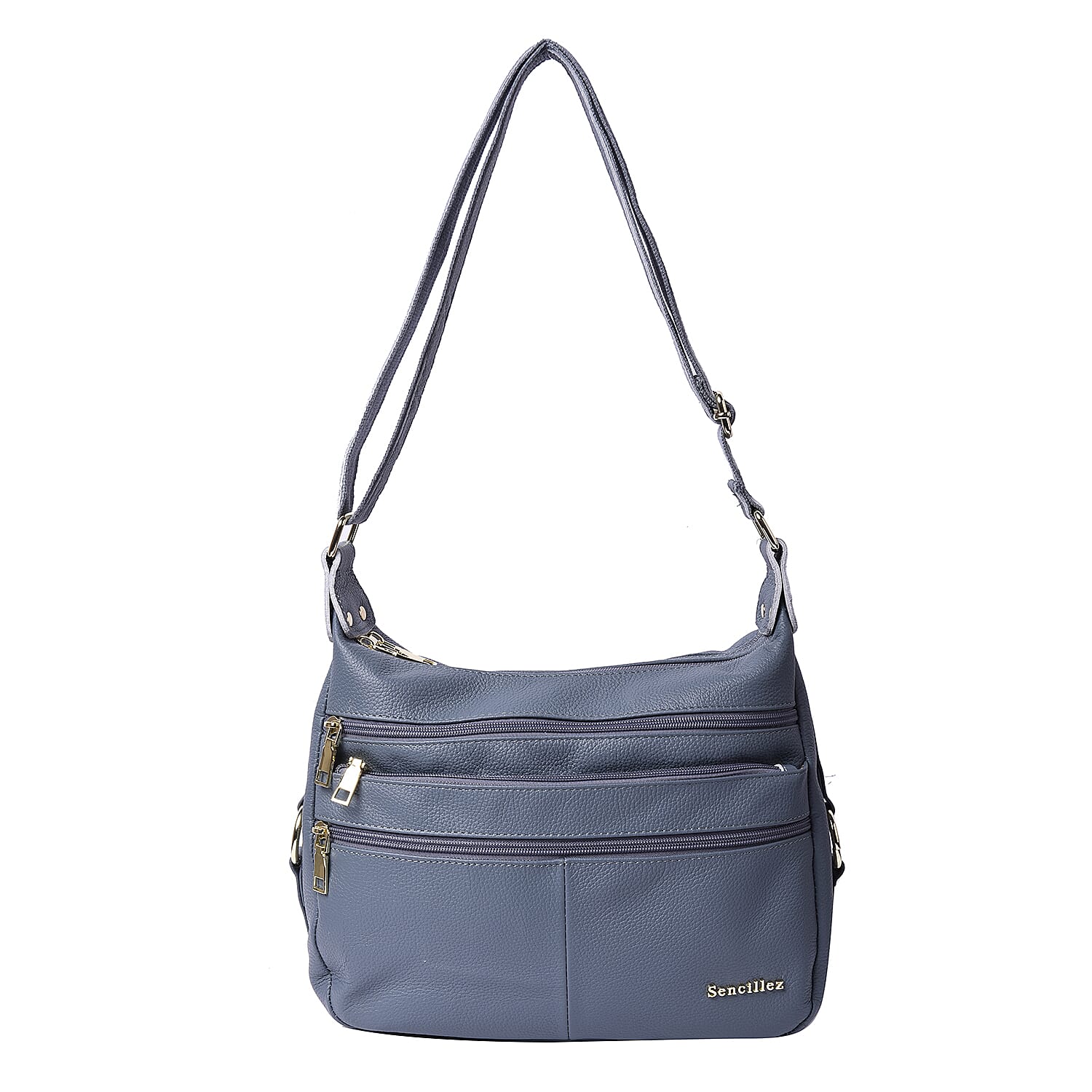 SENCILLEZ Multi Pocket 100% Genuine Leather Crossbody Bag - Blue