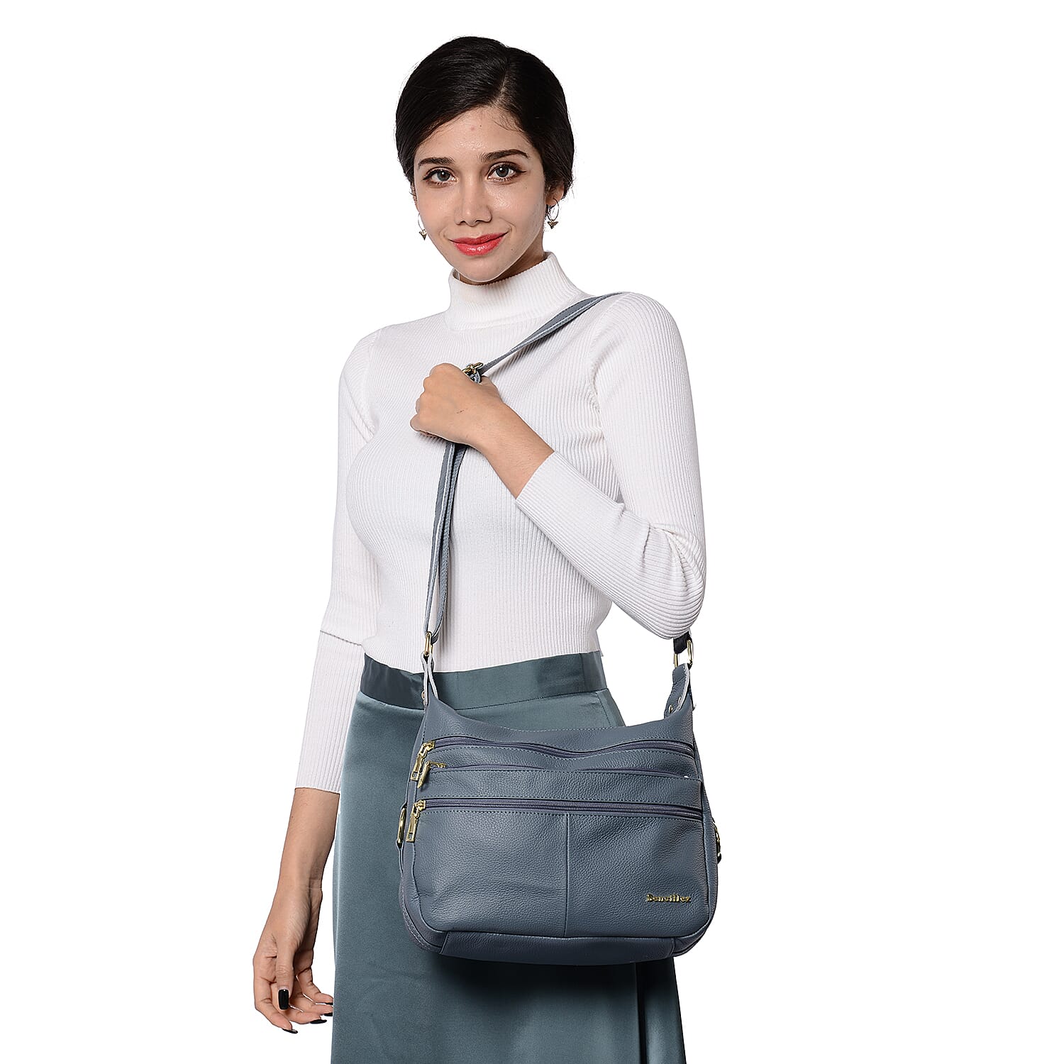 SENCILLEZ Multi Pocket 100% Genuine Leather Crossbody Bag - Blue