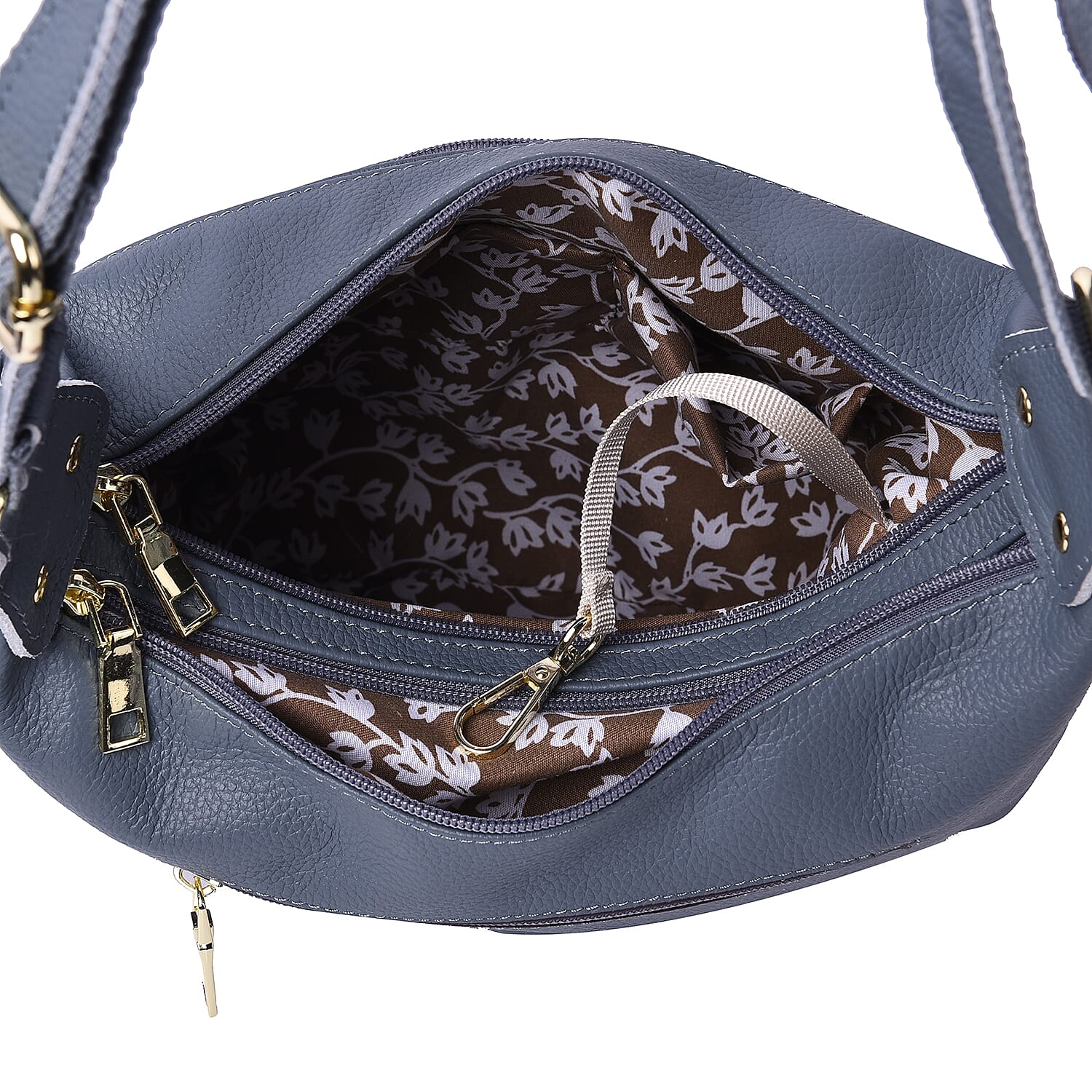 SENCILLEZ Multi Pocket 100% Genuine Leather Crossbody Bag - Blue