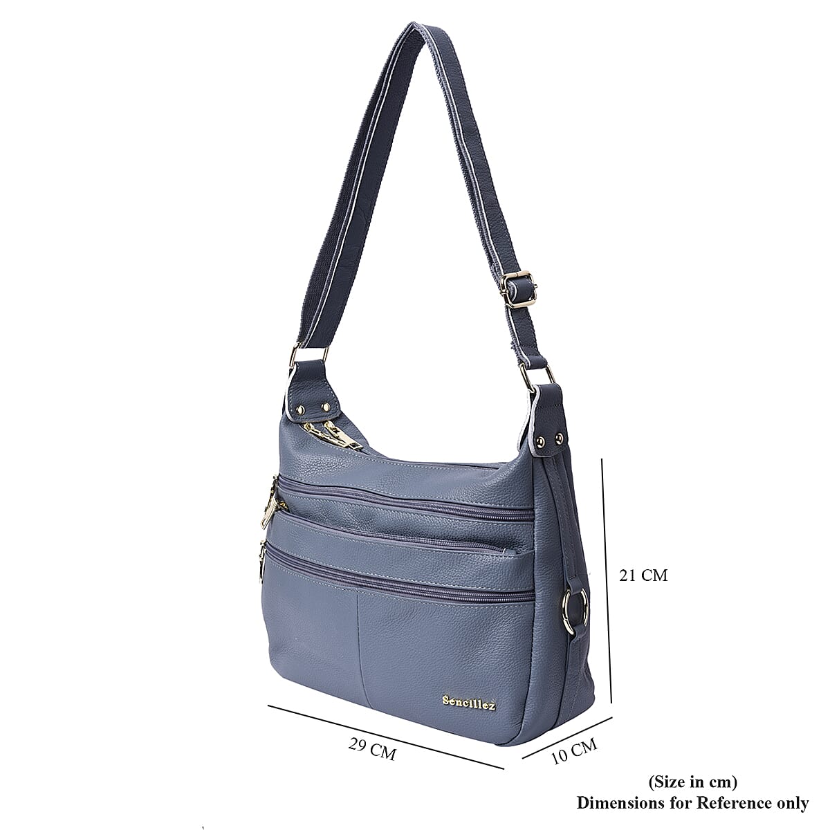 SENCILLEZ Multi Pocket 100% Genuine Leather Crossbody Bag - Blue