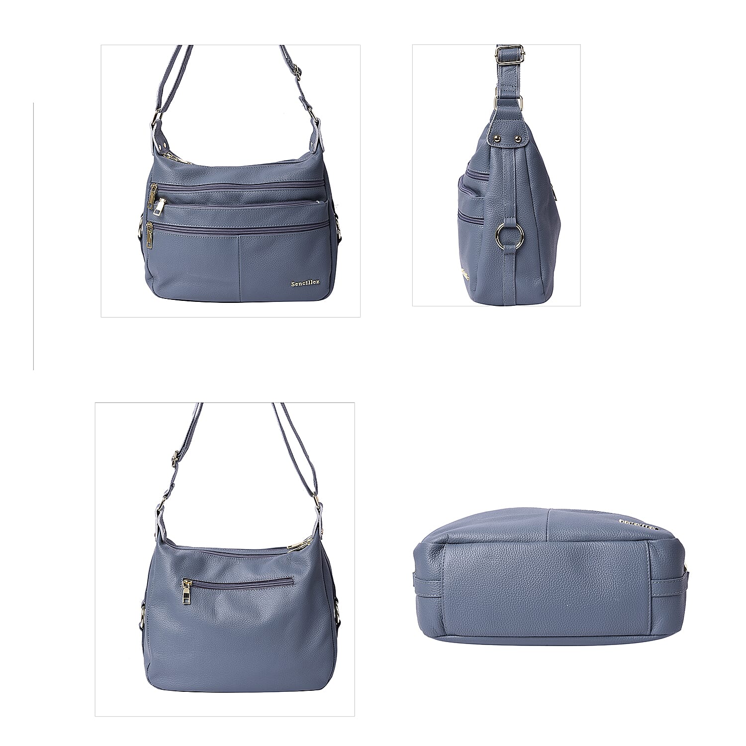 SENCILLEZ Multi Pocket 100% Genuine Leather Crossbody Bag - Blue