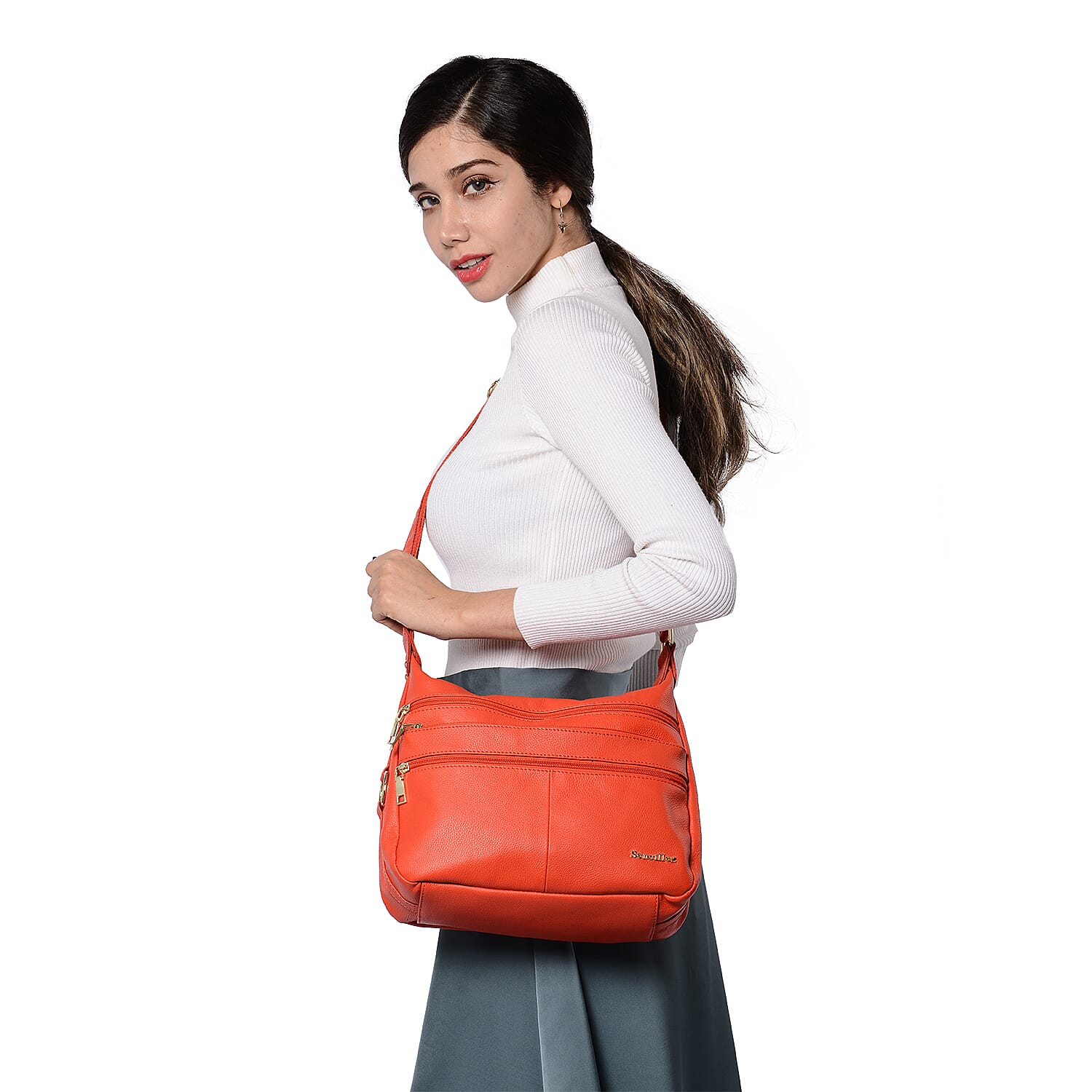 SENCILLEZ Multi Pocket 100% Genuine Leather Crossbody Bag - Blue