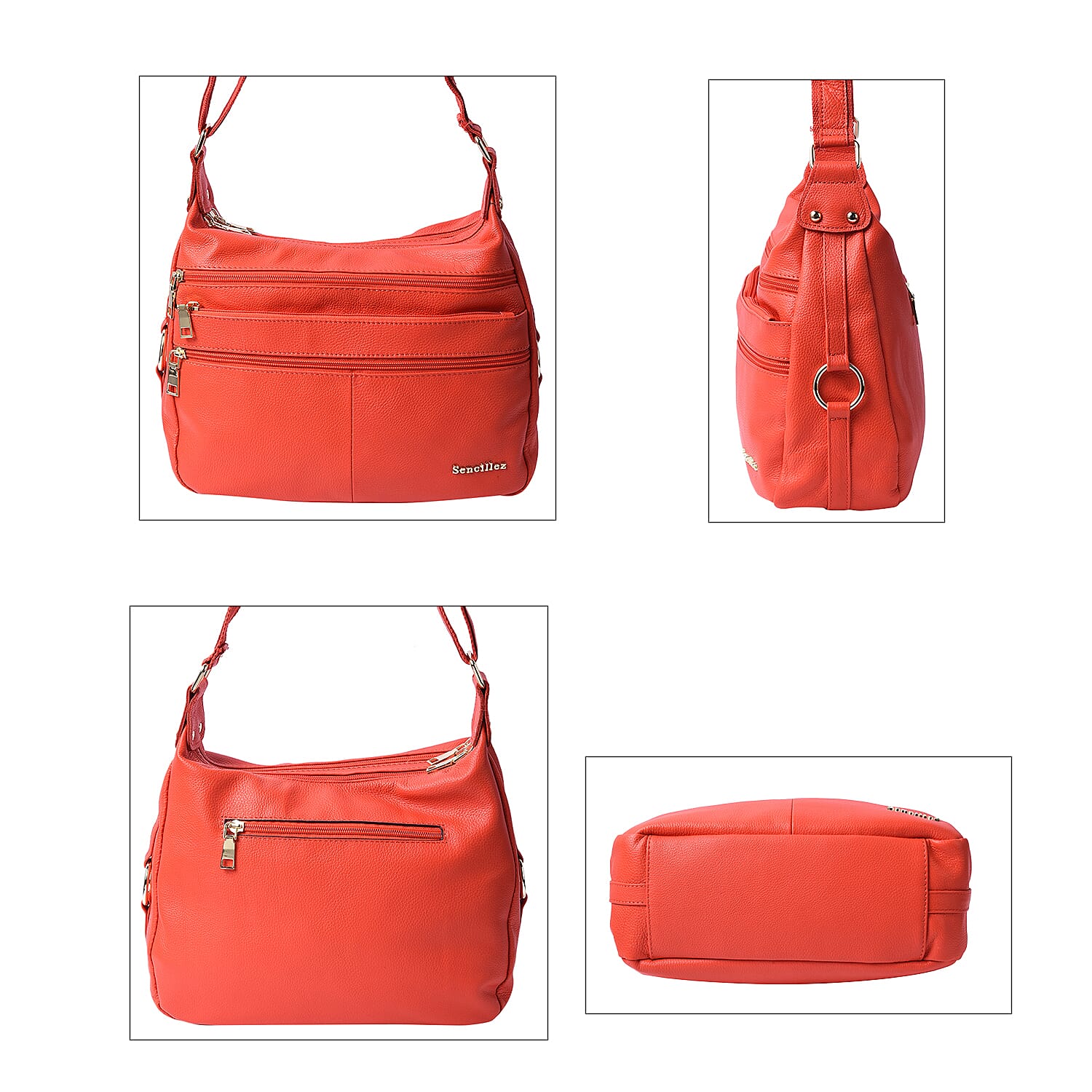 SENCILLEZ Multi Pocket 100% Genuine Leather Crossbody Bag - Blue