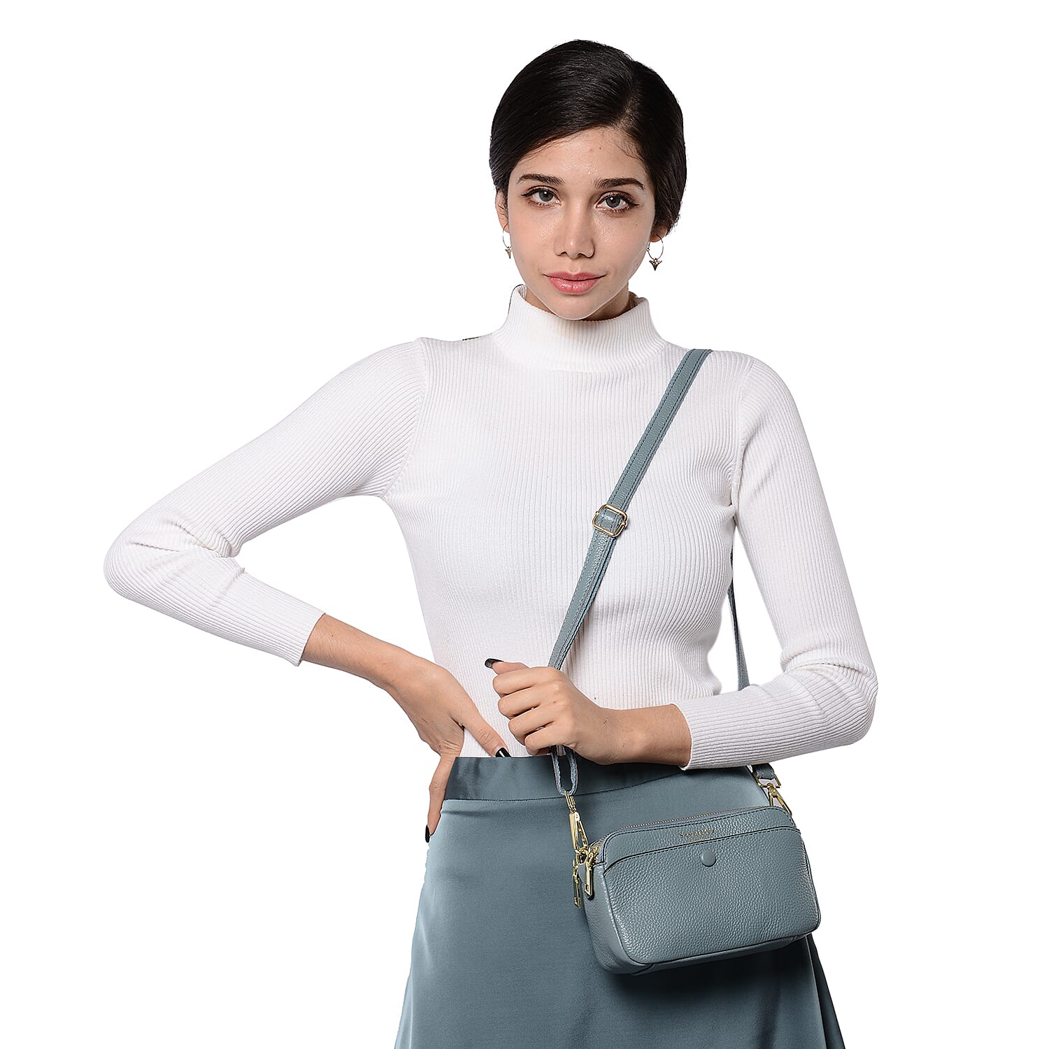 Sencillez 100% Genuine Leather Crossbody Bag with Adjustable Shoulder Strap in Blue