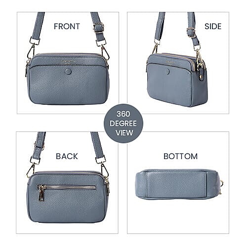 Sencillez 100% Genuine Leather Crossbody Bag with Adjustable Shoulder Strap in Blue