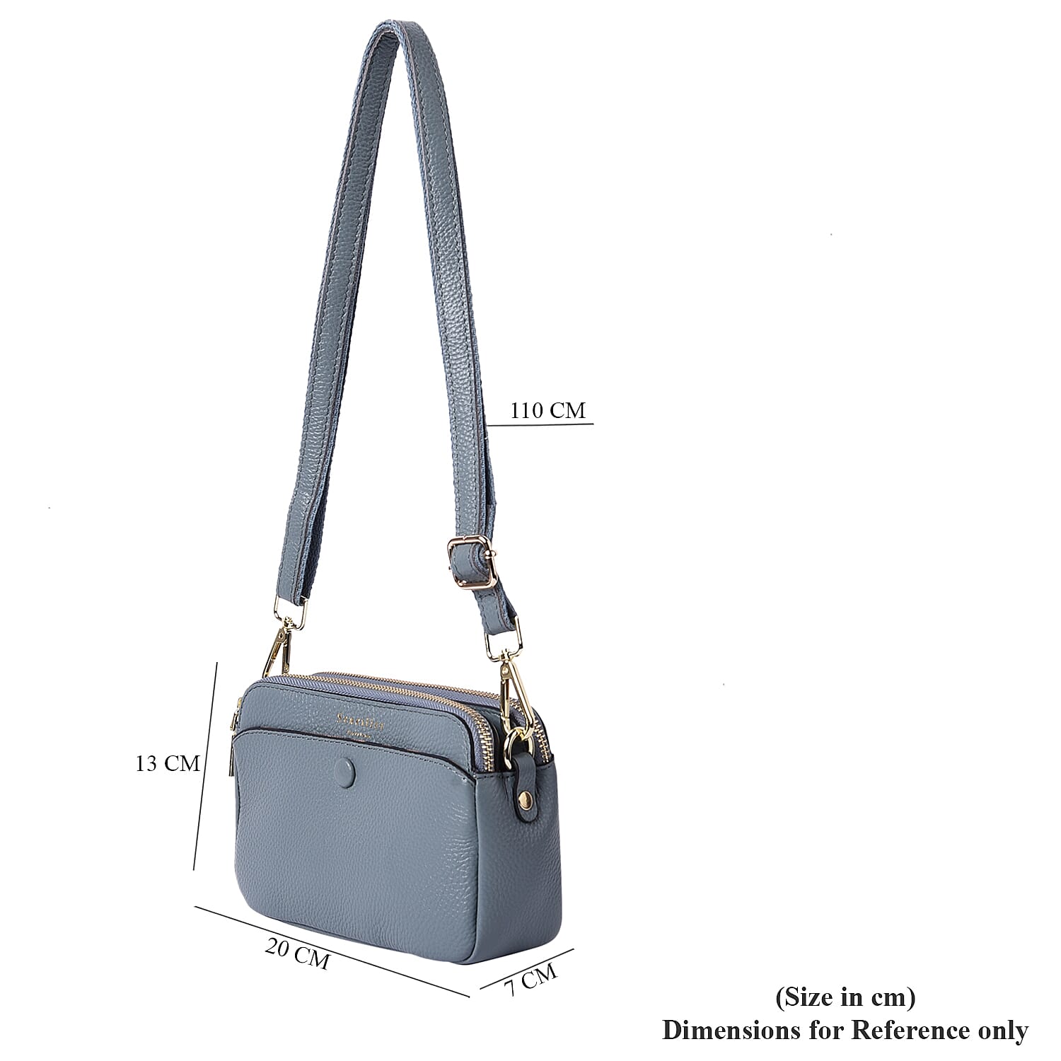 Sencillez 100% Genuine Leather Crossbody Bag with Adjustable Shoulder Strap in Blue