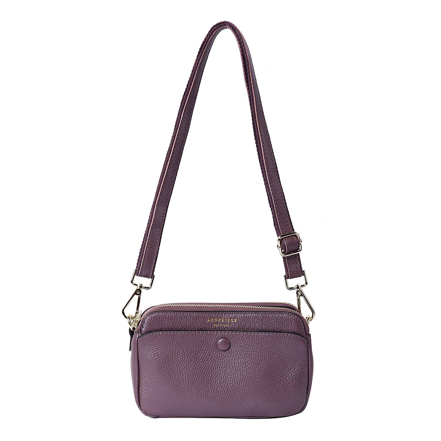 Sencillez 100% Genuine Leather Crossbody Bag with Adjustable Shoulder Strap in Purple