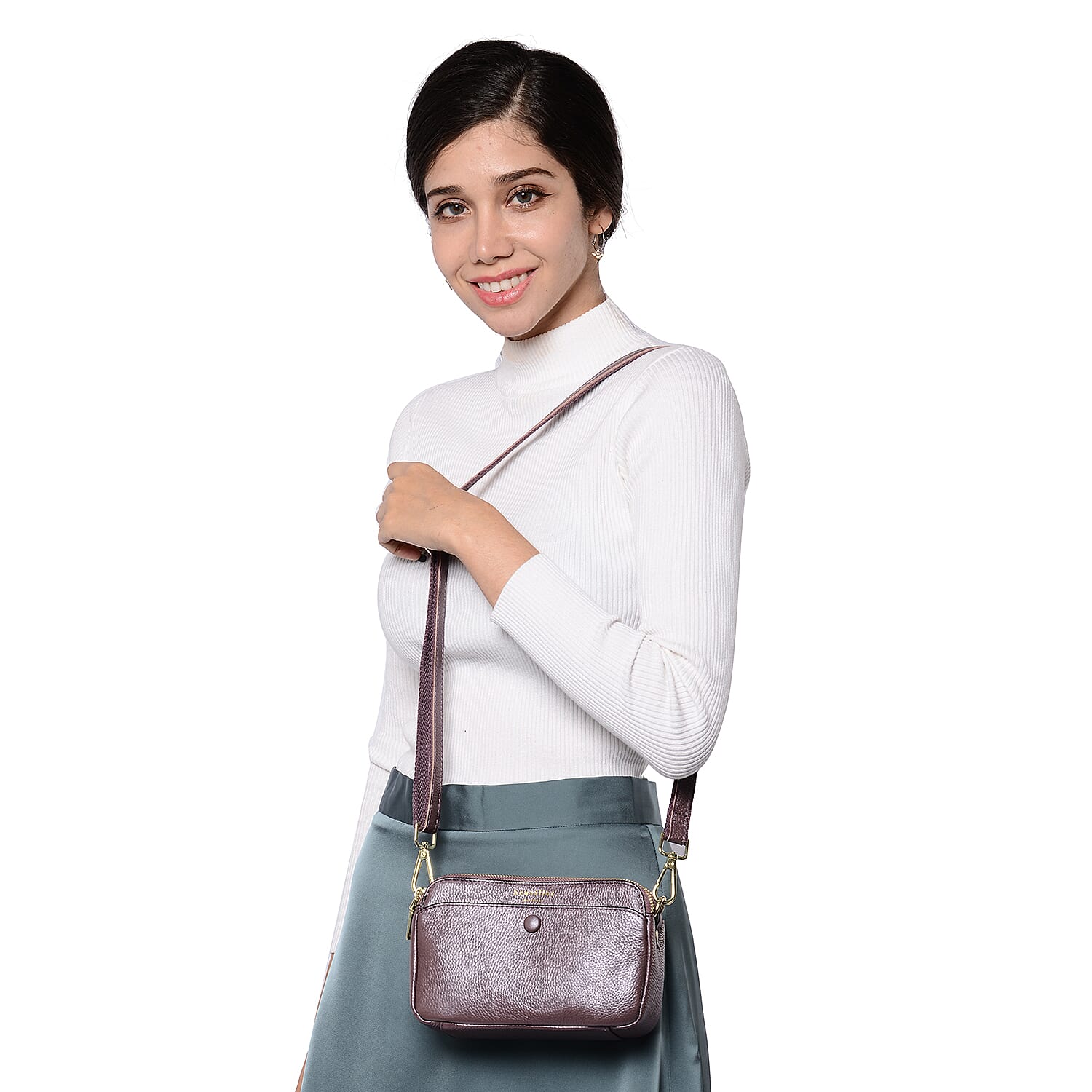 Sencillez 100% Genuine Leather Crossbody Bag with Adjustable Shoulder Strap in Purple