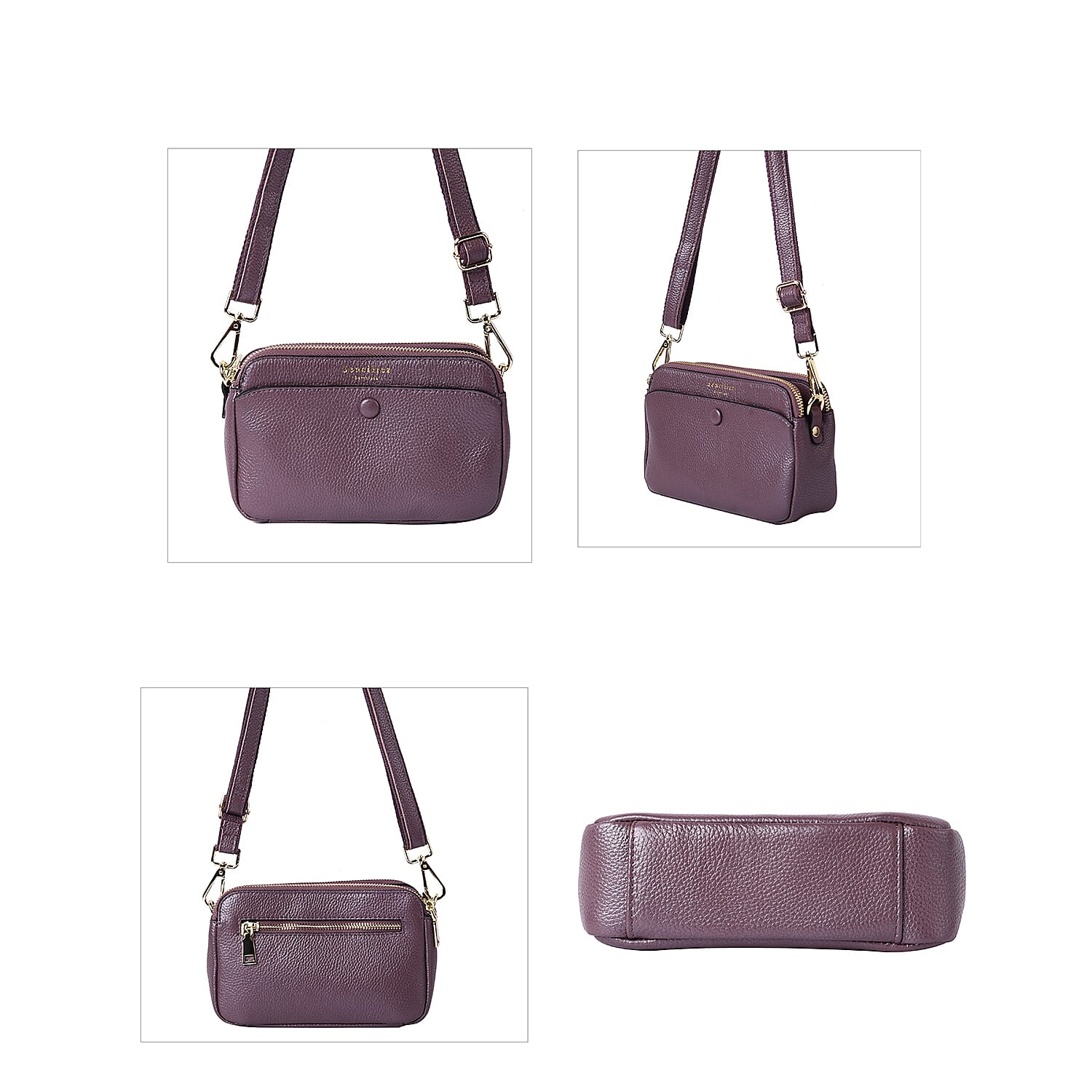Sencillez 100% Genuine Leather Crossbody Bag with Adjustable Shoulder Strap in Purple