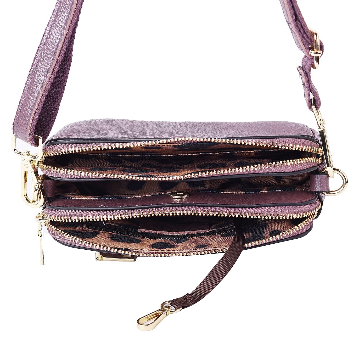 Sencillez 100% Genuine Leather Crossbody Bag with Adjustable Shoulder Strap in Purple