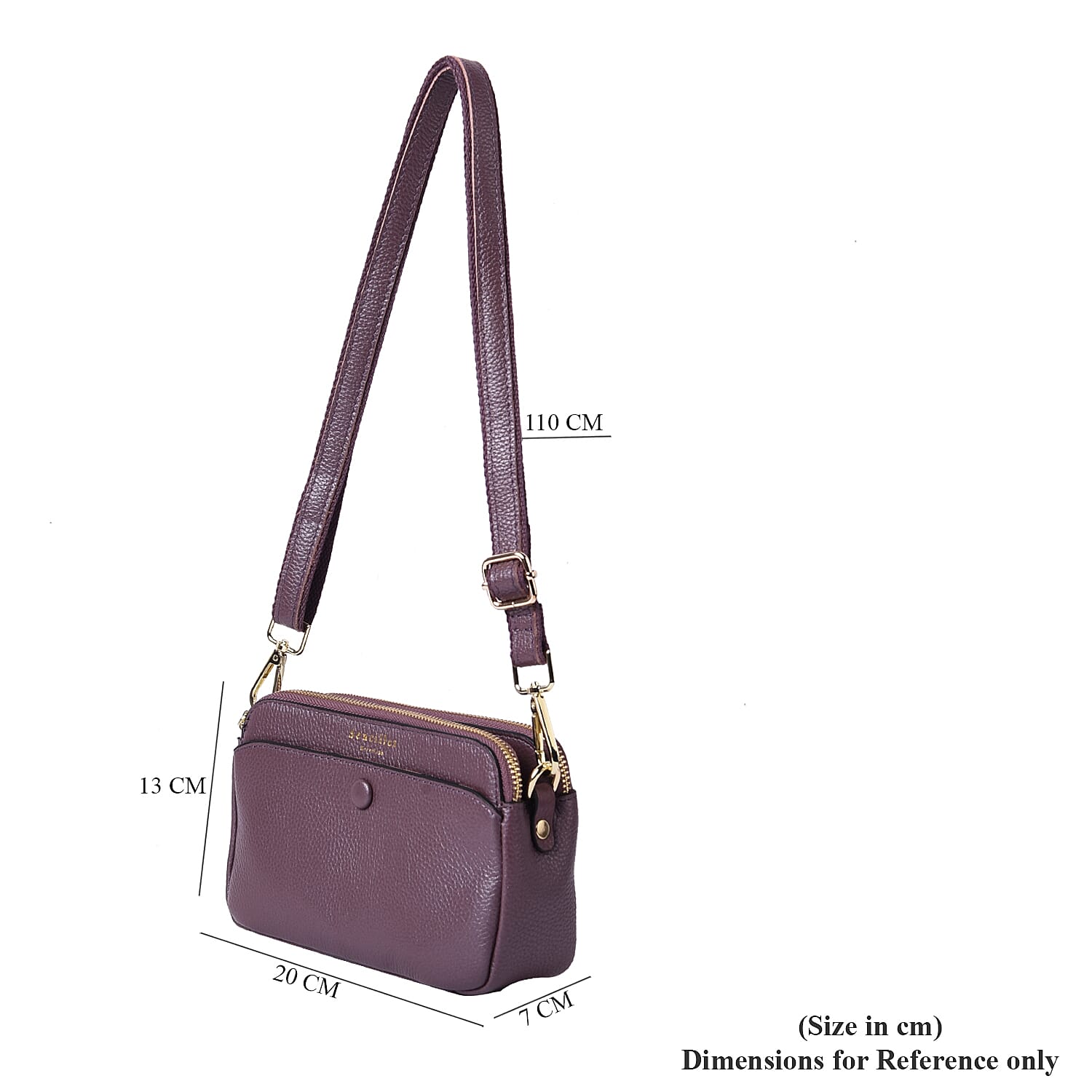 Sencillez 100% Genuine Leather Crossbody Bag with Adjustable Shoulder Strap in Purple