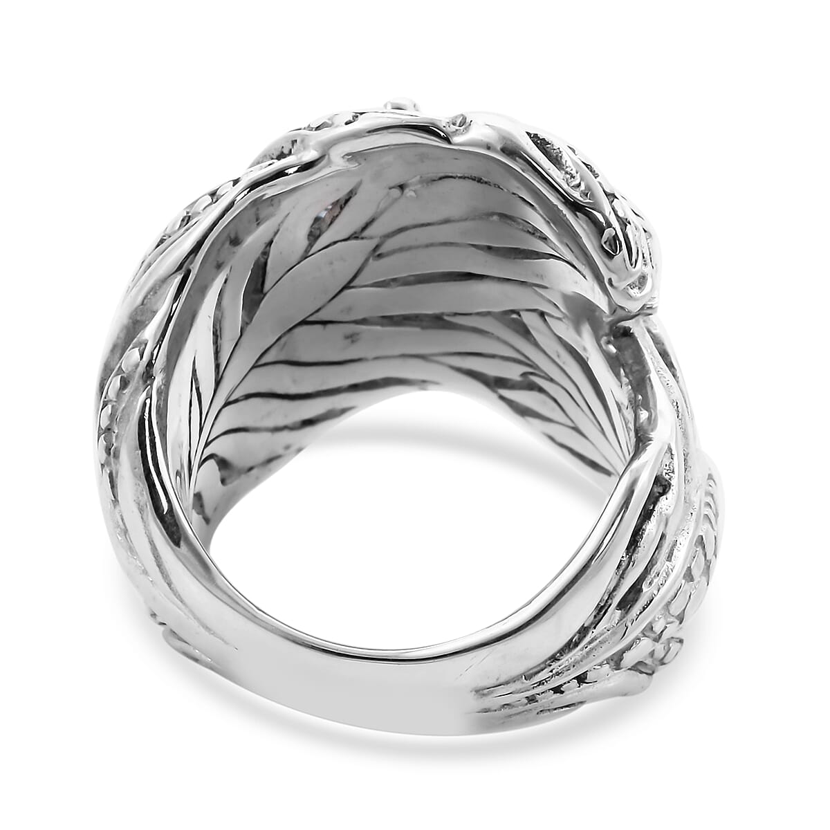 Ratanakiri Blue Zircon Feather Design Ring in Sterling Silver 2.77 Ct, Silver wt 16.40 Gms