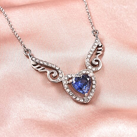 Simulated Blue Sapphire and White Austrian Crystal Necklace (Size 20) in Stainless Steel