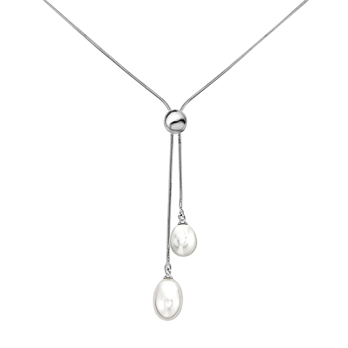 White Pearl Drop Bolo Necklace (Size 16) with Lobster Clasp in Sterling Silver 5.00 Ct.