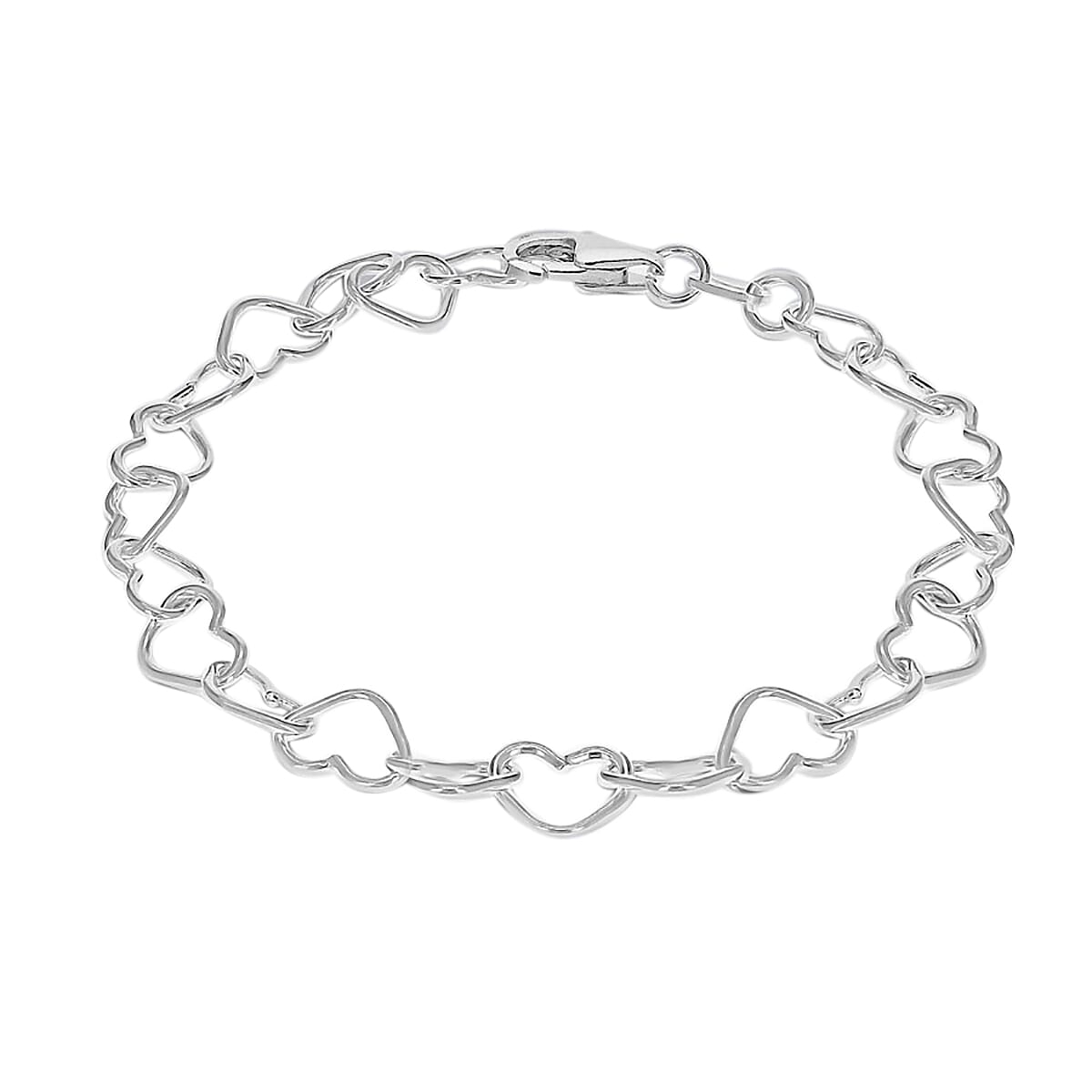 Sterling Silver Heart Link Bracelet (Size 7.5)
