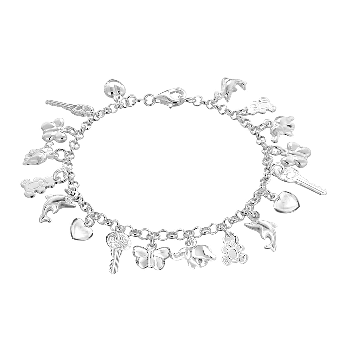 Sterling Silver Multi-Charm Bracelet (Size 7.5), Sliver Wt. 11.20 Gms