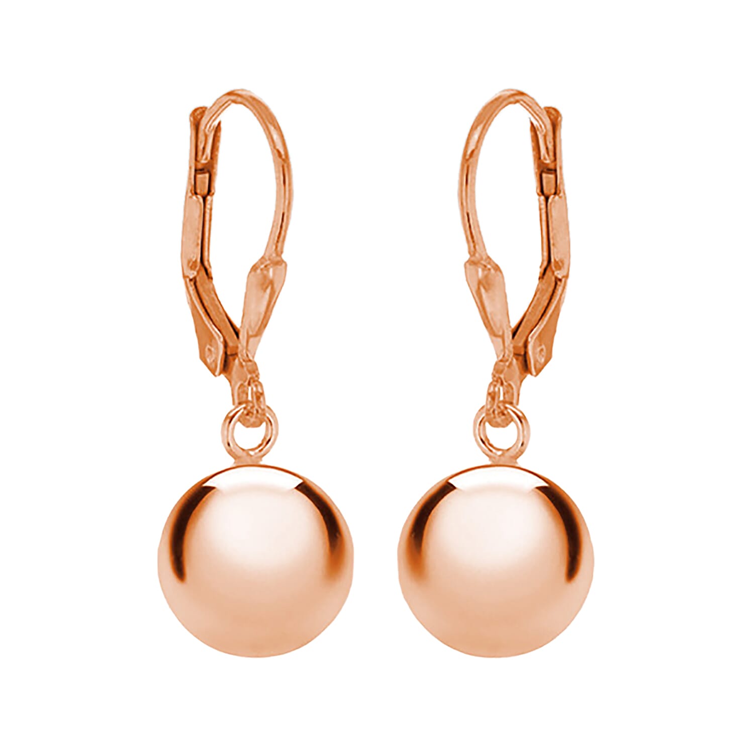 Rose Gold Overlay Sterling Silver Ball Drop Lever Back Earrings