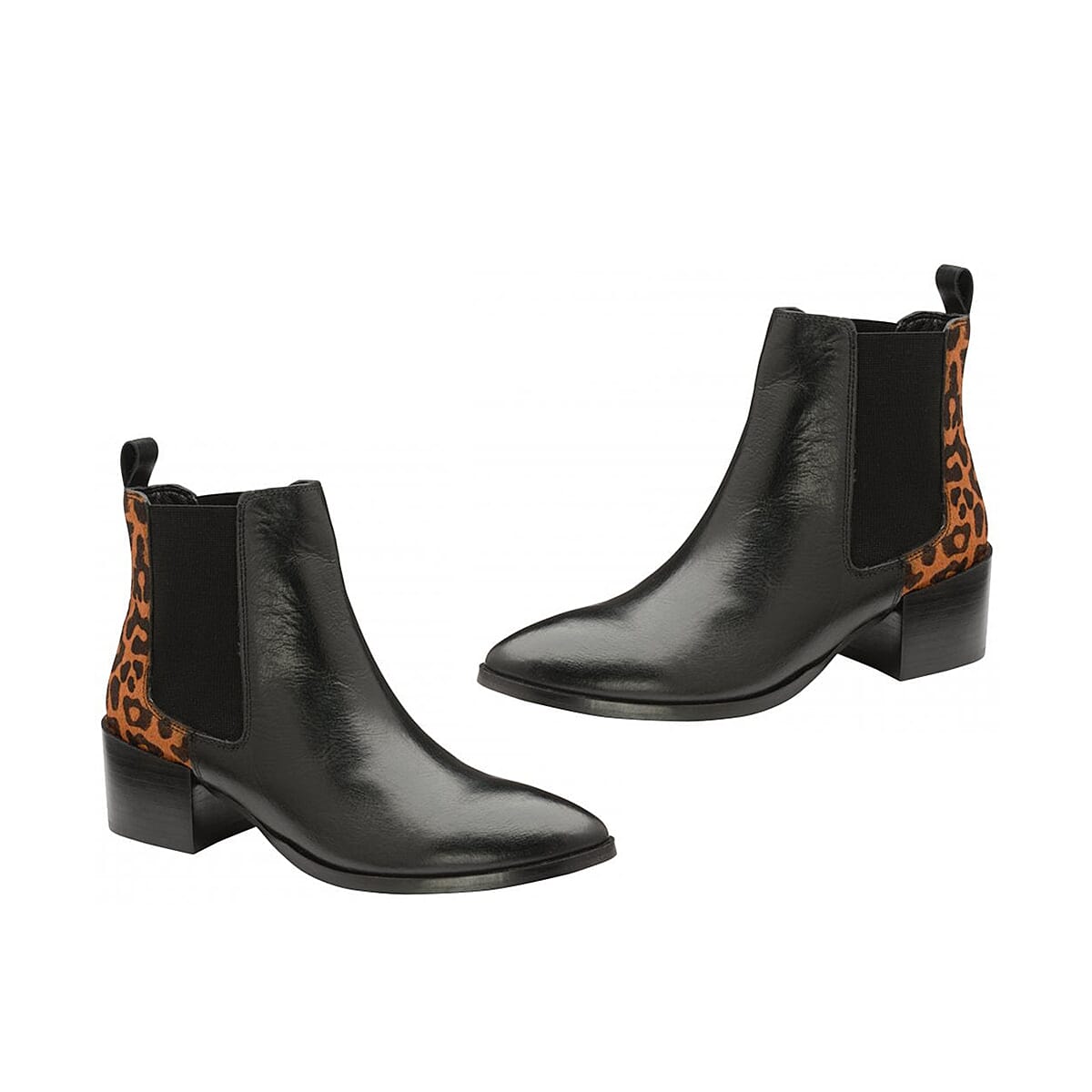 Ravel Saxmon Leather Ankle Boots with Leopard Print Details (Size 3) - Black