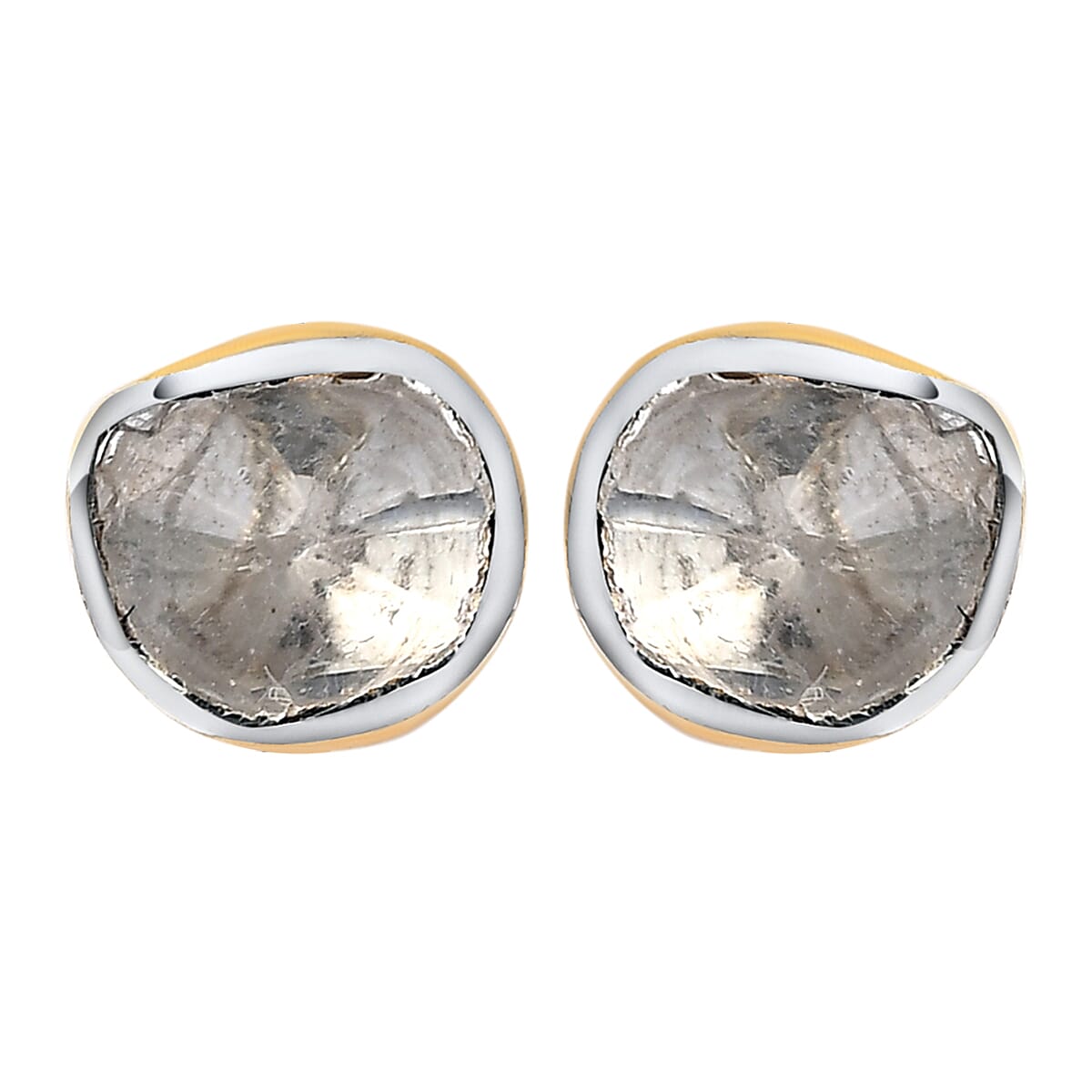Artisan Crafted Polki Diamond Stud Earrings (with Push Back) in Yellow Gold Overlay Sterling Silver 0.25 Ct.