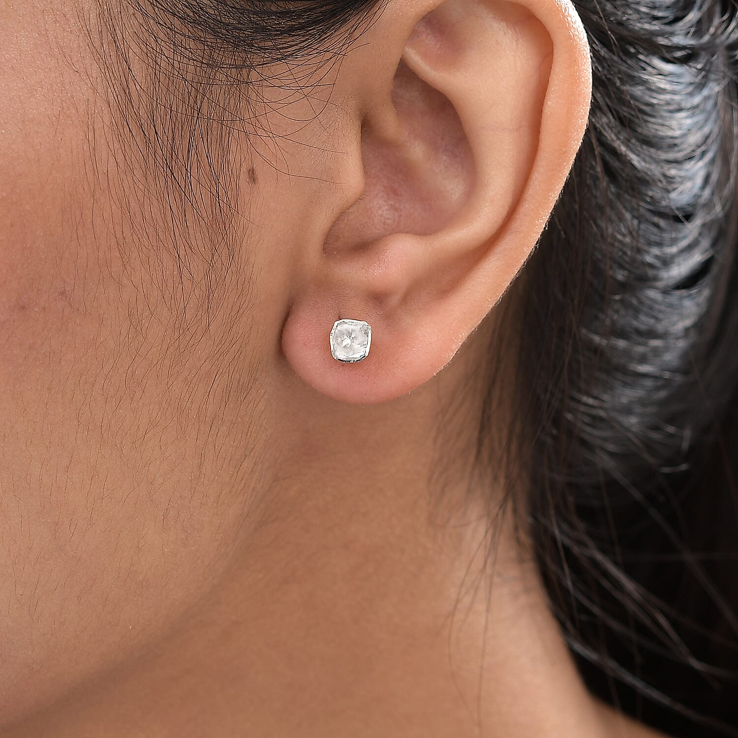 Artisan Crafted Polki Diamond Stud Earrings (with Push Back) in Yellow Gold Overlay Sterling Silver 0.25 Ct.