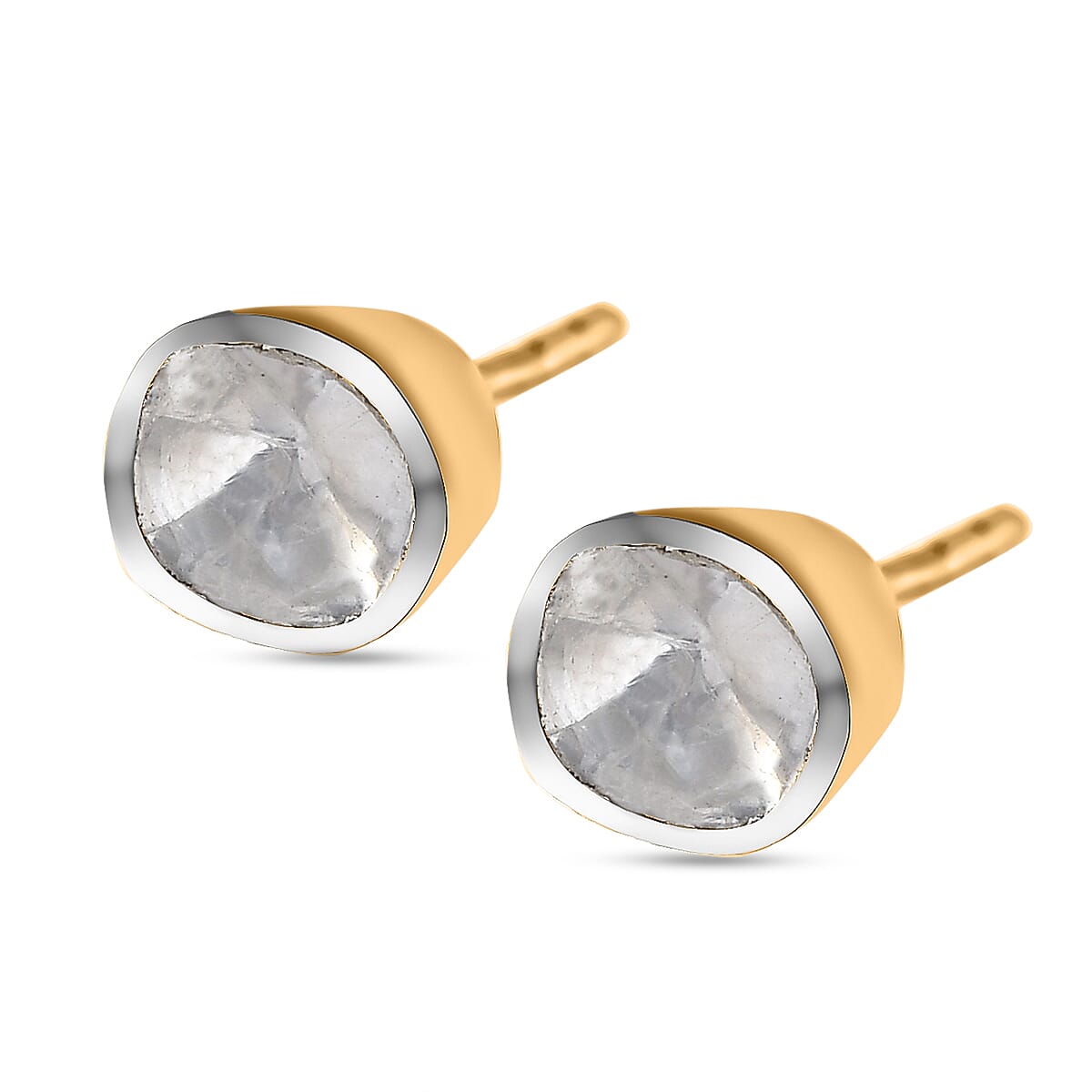 Artisan Crafted Polki Diamond Stud Earrings (with Push Back) in Yellow Gold Overlay Sterling Silver 0.25 Ct.