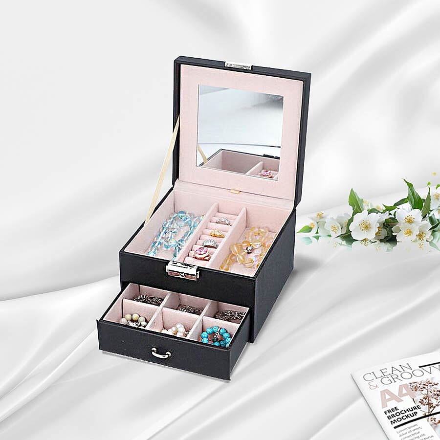 Three-layer lock jewelry storage box outlets retro art embroidery jewelry box earrings