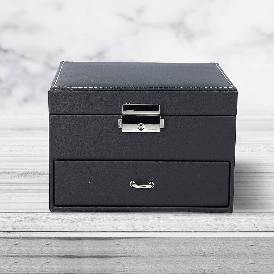 Two Layer Jewellery Box with Extendable Mirror in Black