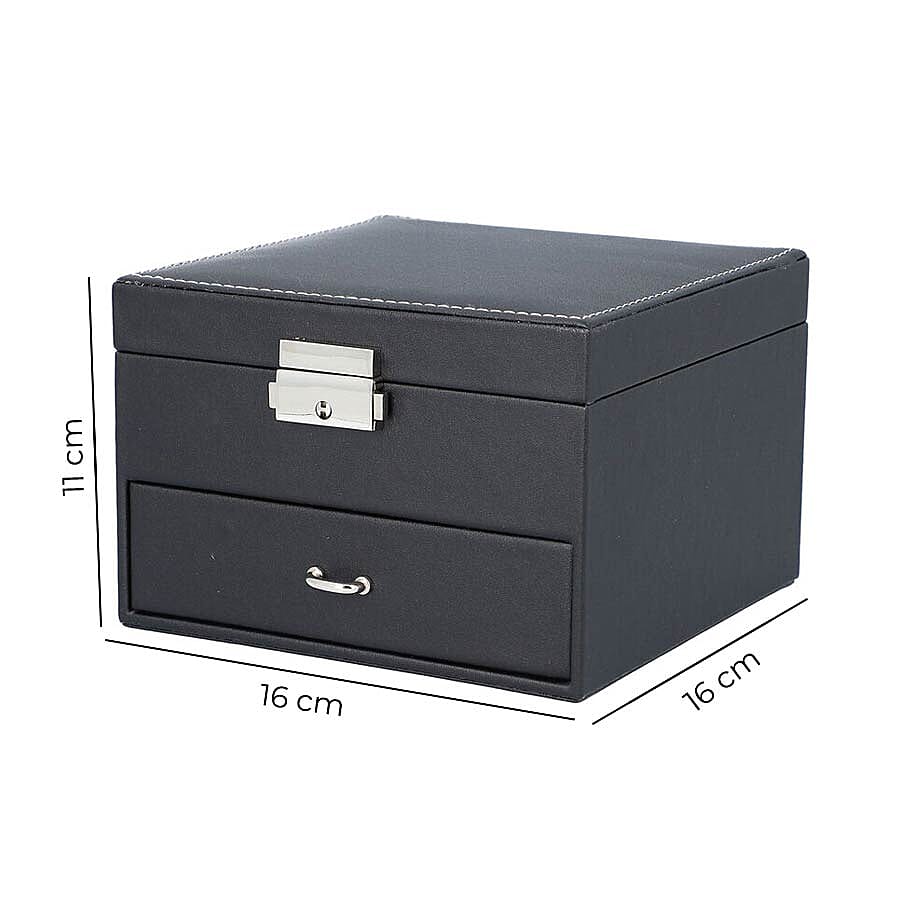Two Layer Jewellery Box with Extendable Mirror in Black