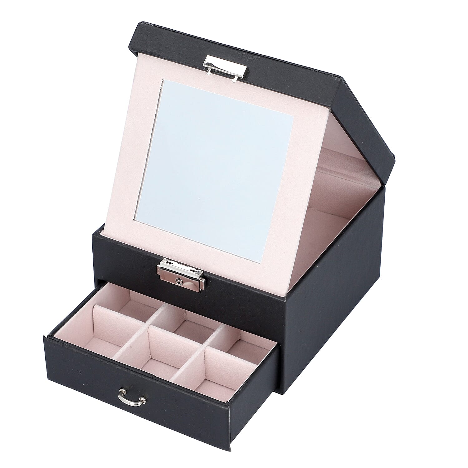 Two Layer Jewellery Box with Extendable Mirror in Black