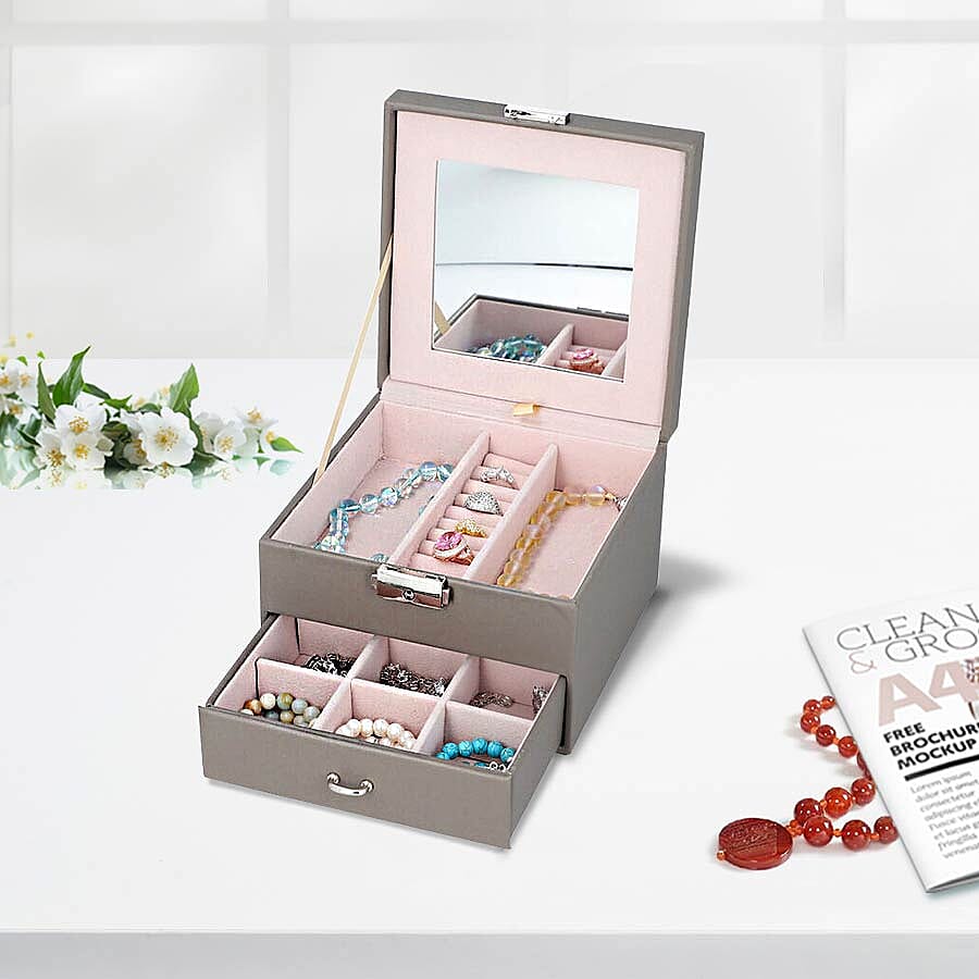 Two Layer Jewellery Box with Extendable Mirror in Dark Grey