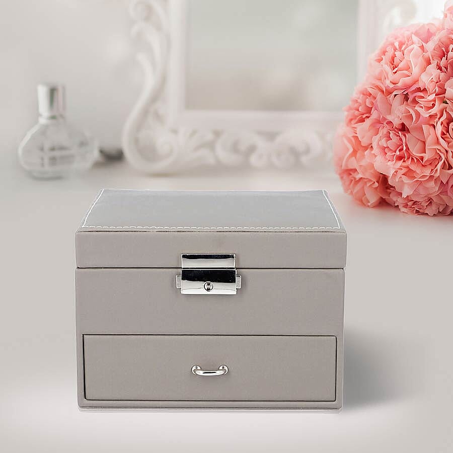 Two Layer Jewellery Box with Extendable Mirror in Dark Grey