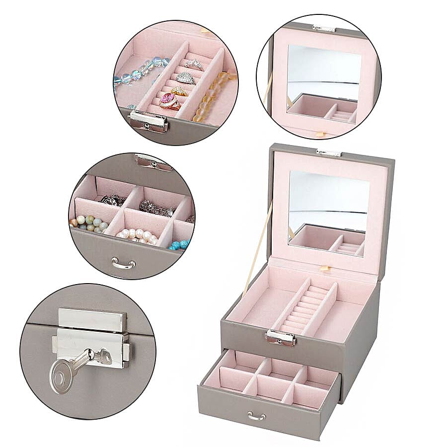 Two Layer Jewellery Box with Extendable Mirror in Dark Grey