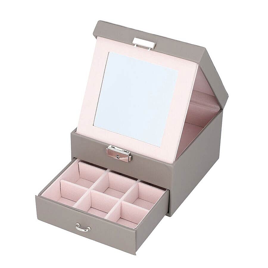 Two Layer Jewellery Box with Extendable Mirror in Dark Grey