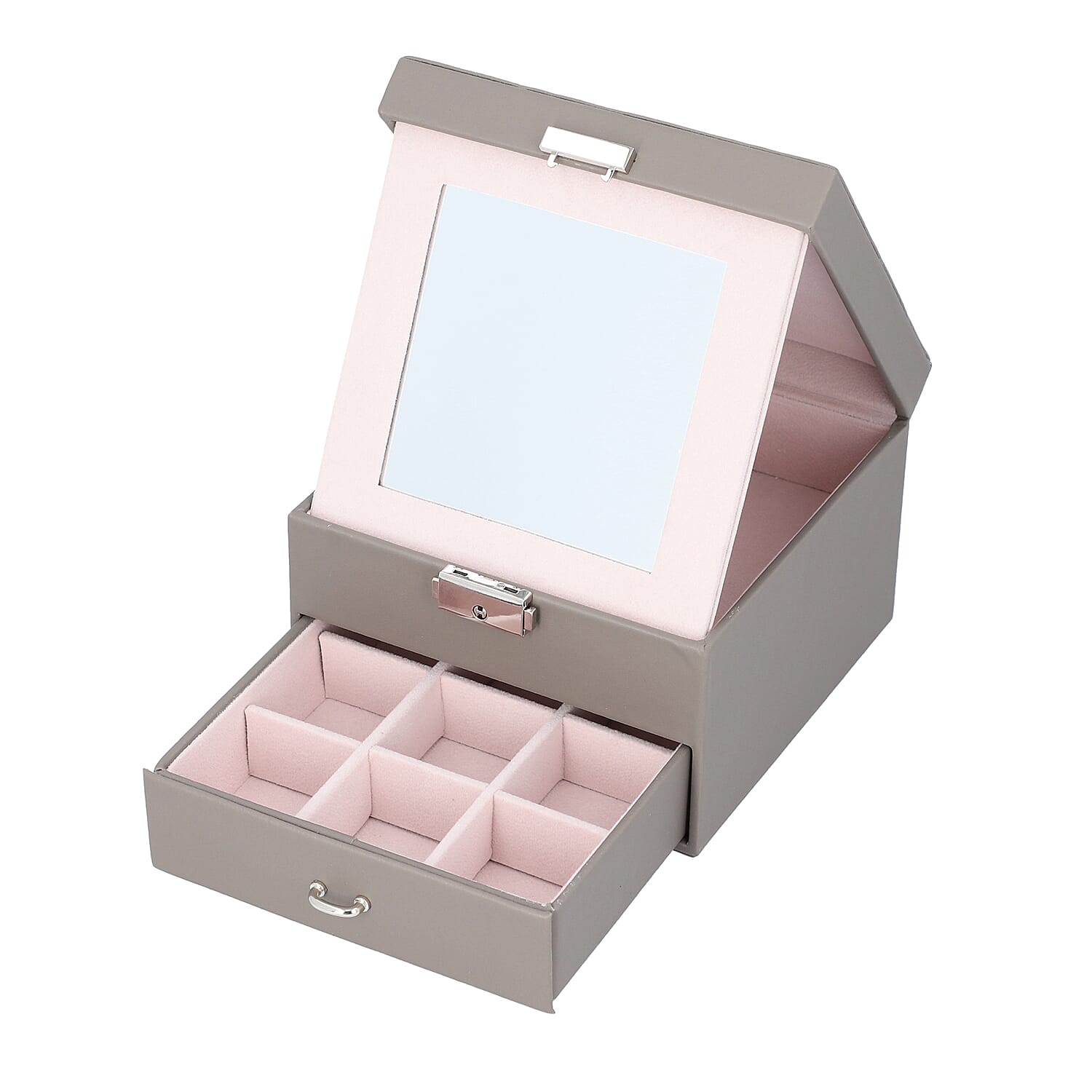 Two Layer Jewellery Box with Extendable Mirror in Dark Grey
