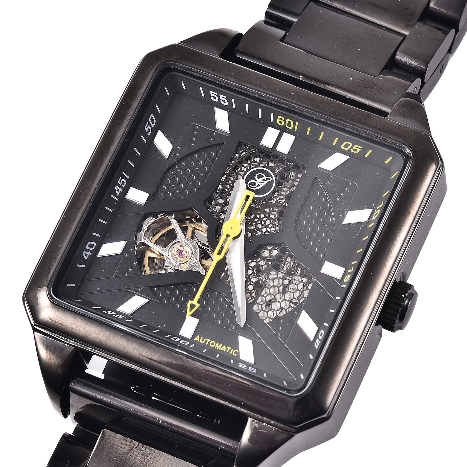 GENOA Automatic Movement 5 ATM Water Resistant Watch with Chain Strap and Butterfly Buckle Clasp in Black Tone GENOA Automatic Movement 5 ATM Water Resistant Watch with Chain Strap and Butterfly Buckle Clasp in Black Tone