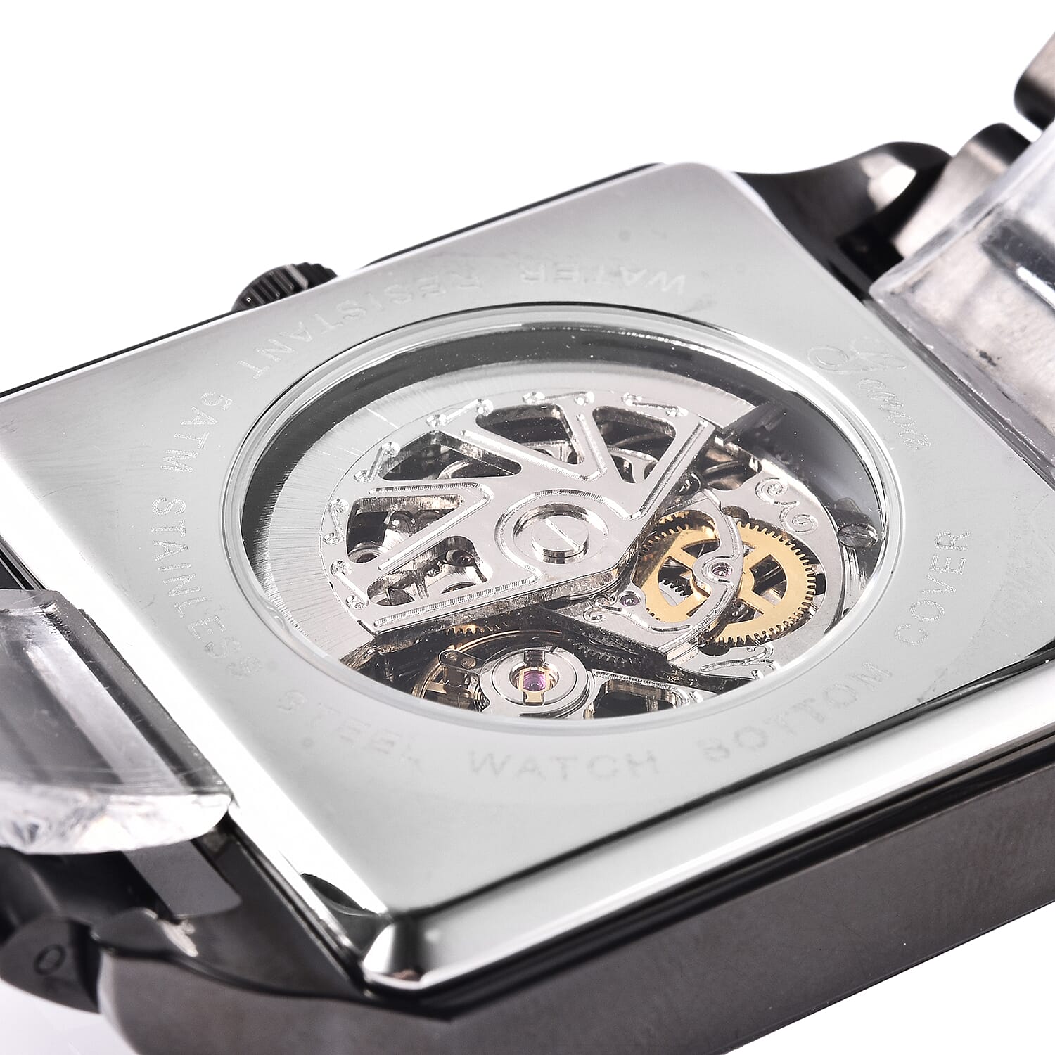 GENOA Automatic Movement 5 ATM Water Resistant Watch with Chain Strap and Butterfly Buckle Clasp in Black Tone GENOA Automatic Movement 5 ATM Water Resistant Watch with Chain Strap and Butterfly Buckle Clasp in Black Tone