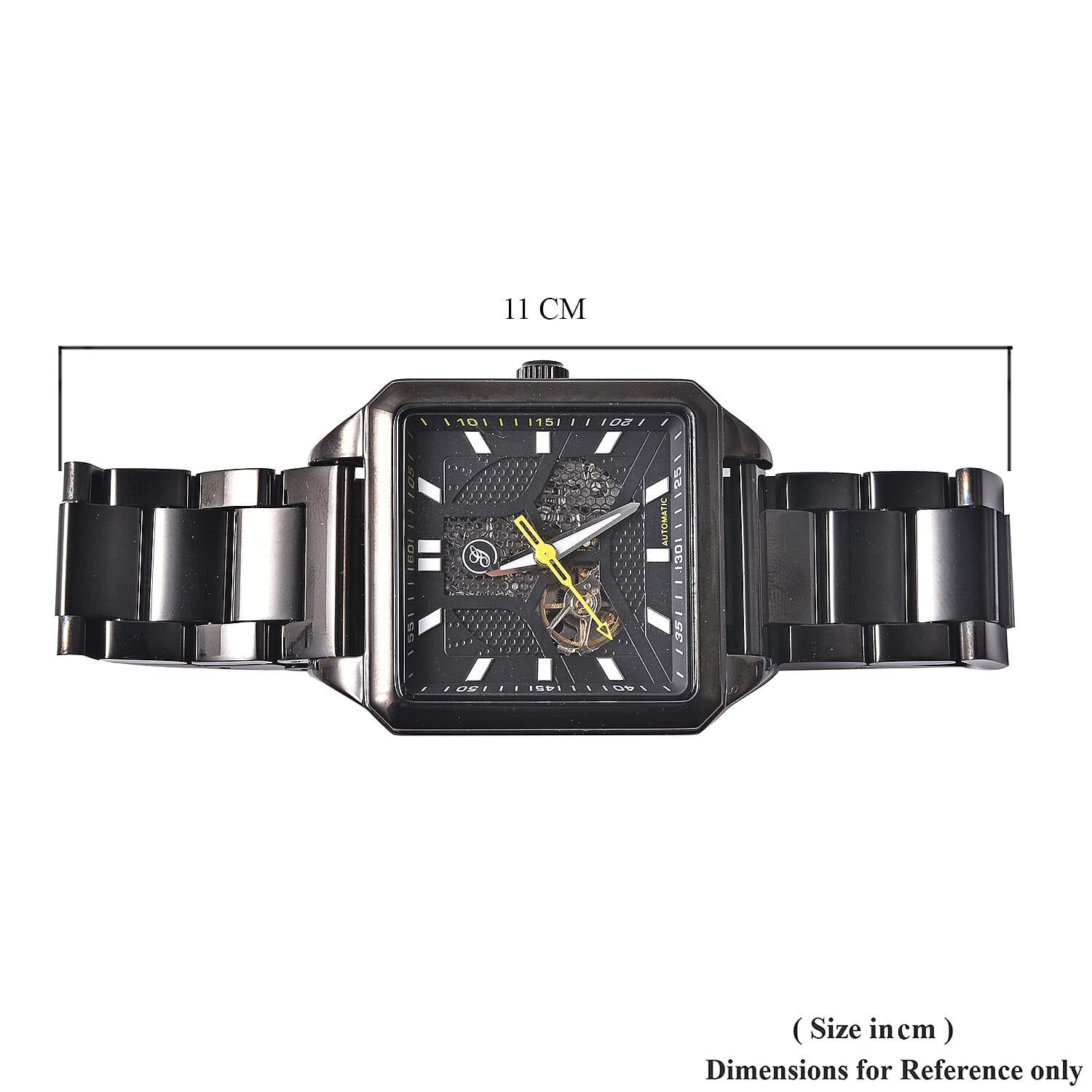 GENOA Automatic Movement 5 ATM Water Resistant Watch with Chain Strap and Butterfly Buckle Clasp in Black Tone GENOA Automatic Movement 5 ATM Water Resistant Watch with Chain Strap and Butterfly Buckle Clasp in Black Tone