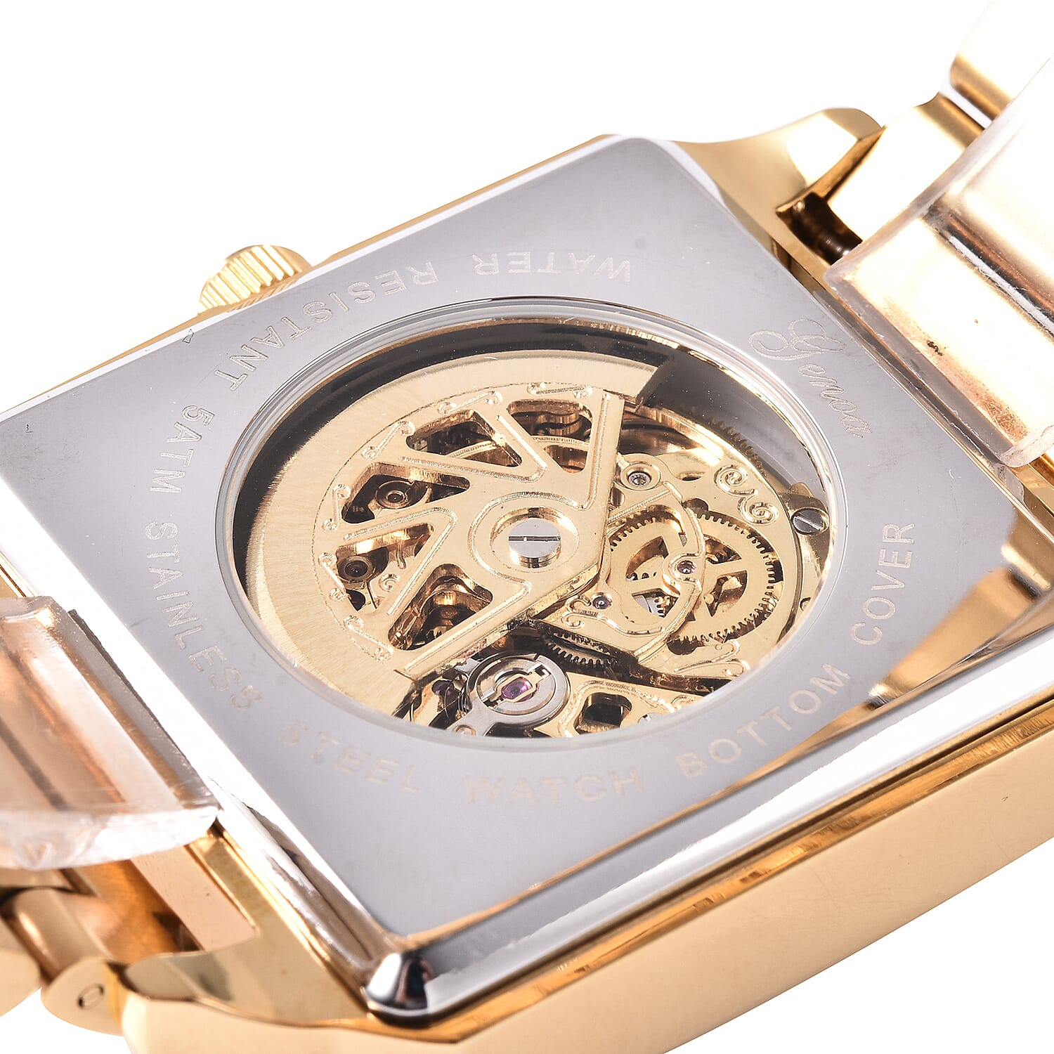 GENOA Automatic Movement 5 ATM Water Resistant Watch with Chain Strap and Butterfly Buckle Clasp in Gold Tone GENOA Automatic Movement 5 ATM Water Resistant Watch with Chain Strap and Butterfly Buckle Clasp in Gold Tone