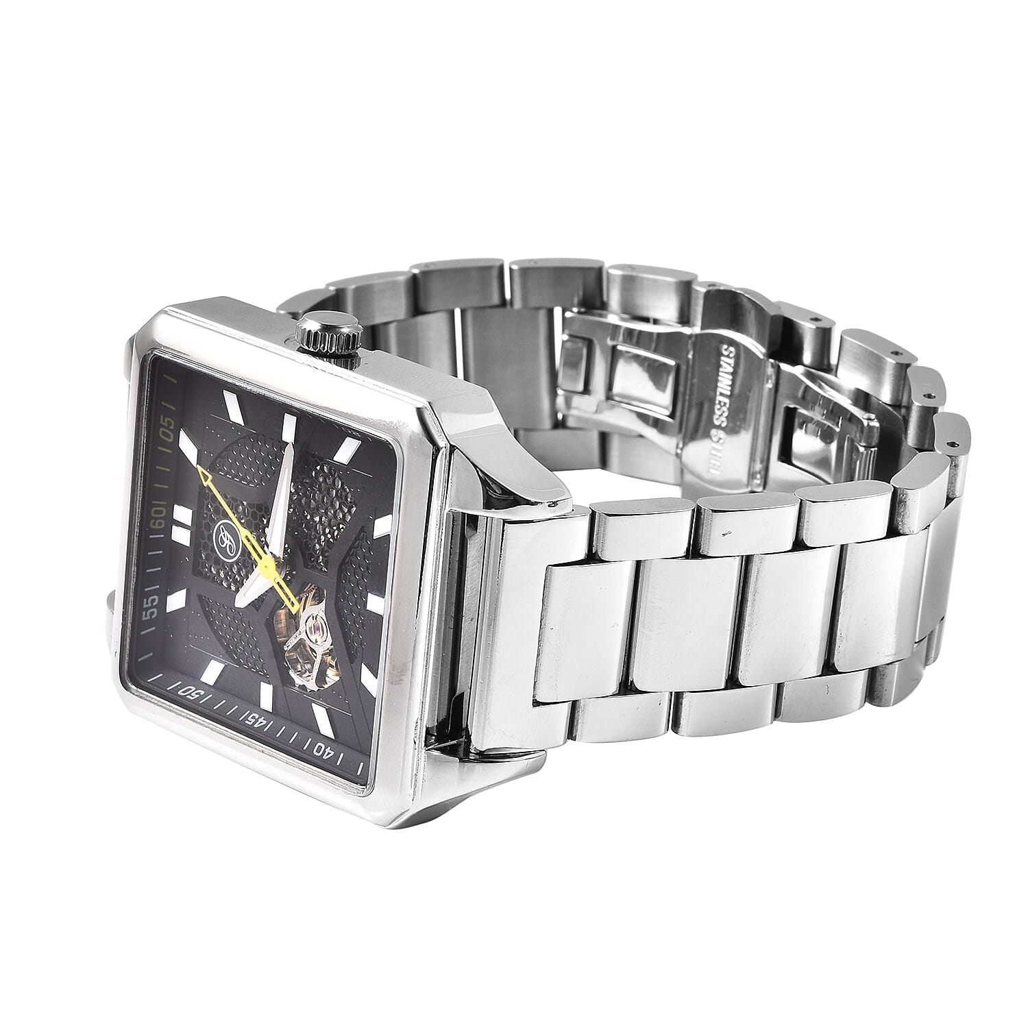 GENOA Automatic Movement 5 ATM Water Resistant Watch with Chain Strap and Butterfly Buckle Clasp in Silver Tone