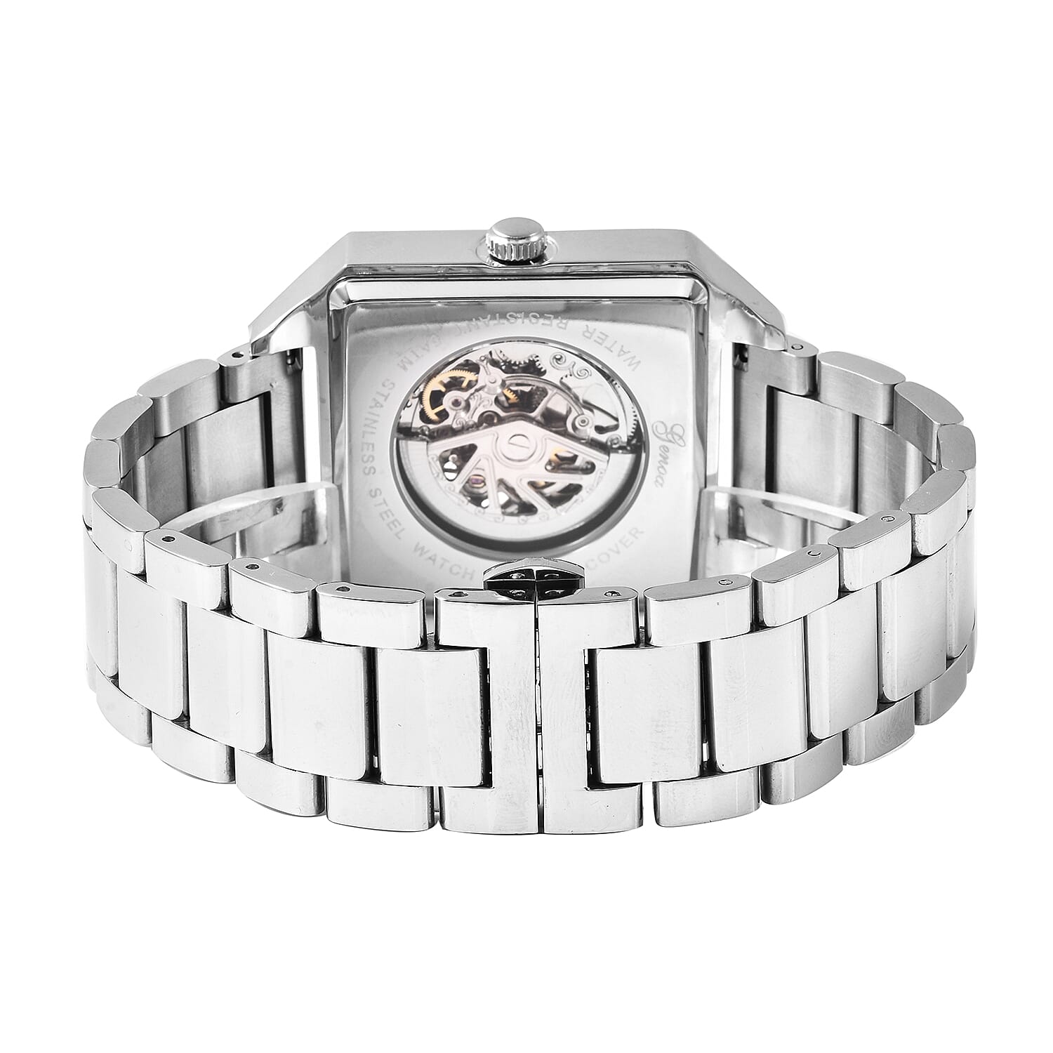 GENOA Automatic Movement 5 ATM Water Resistant Watch with Chain Strap and Butterfly Buckle Clasp in Silver Tone